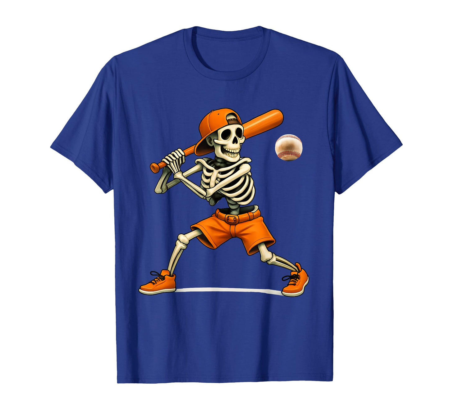Funny Skeleton Batting Baseball Halloween Boys Men Kids T-Shirt