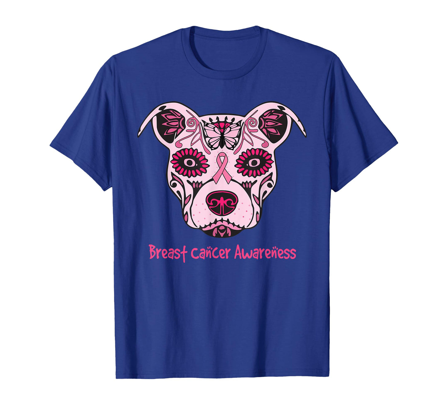 Sugar Pitbull Dog Breast Cancer Awareness Day Of The Dead Men Women Girls Kids T-Shirt