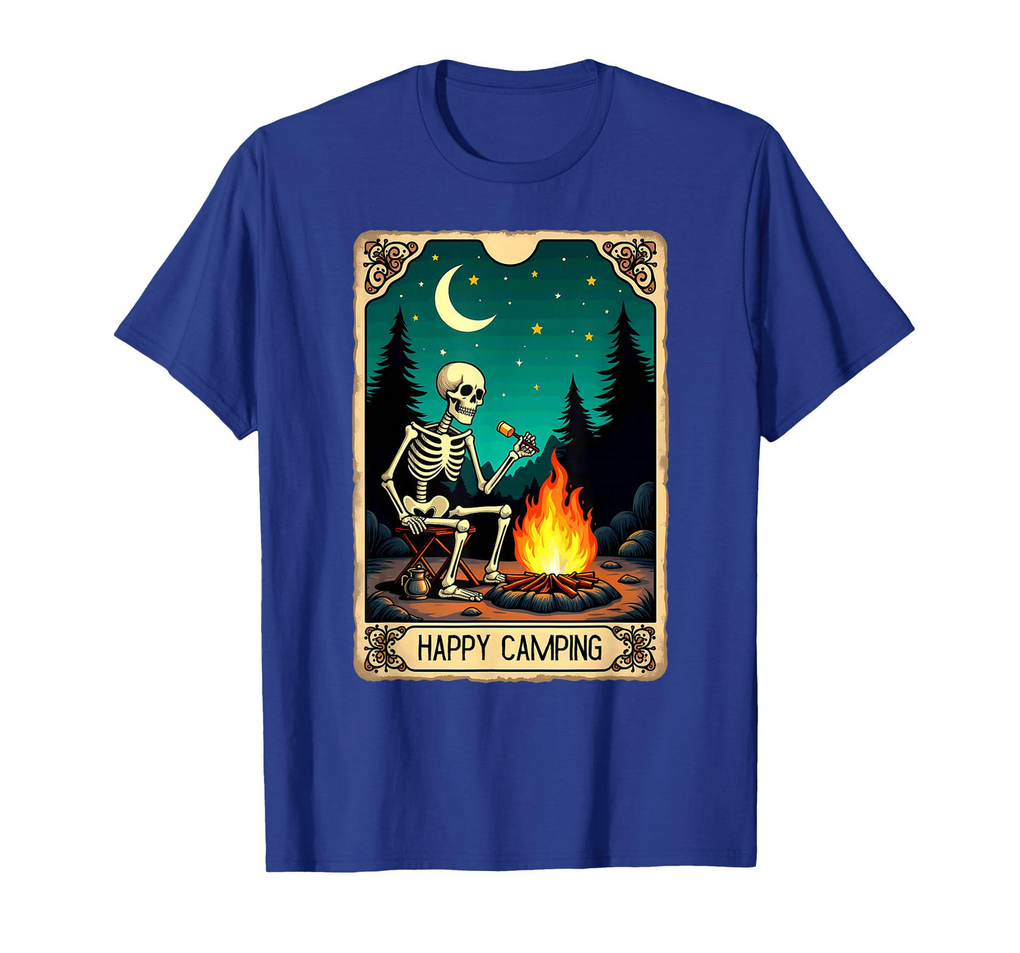 Gothic Tarot Card Skeleton Happy Camping T-Shirt