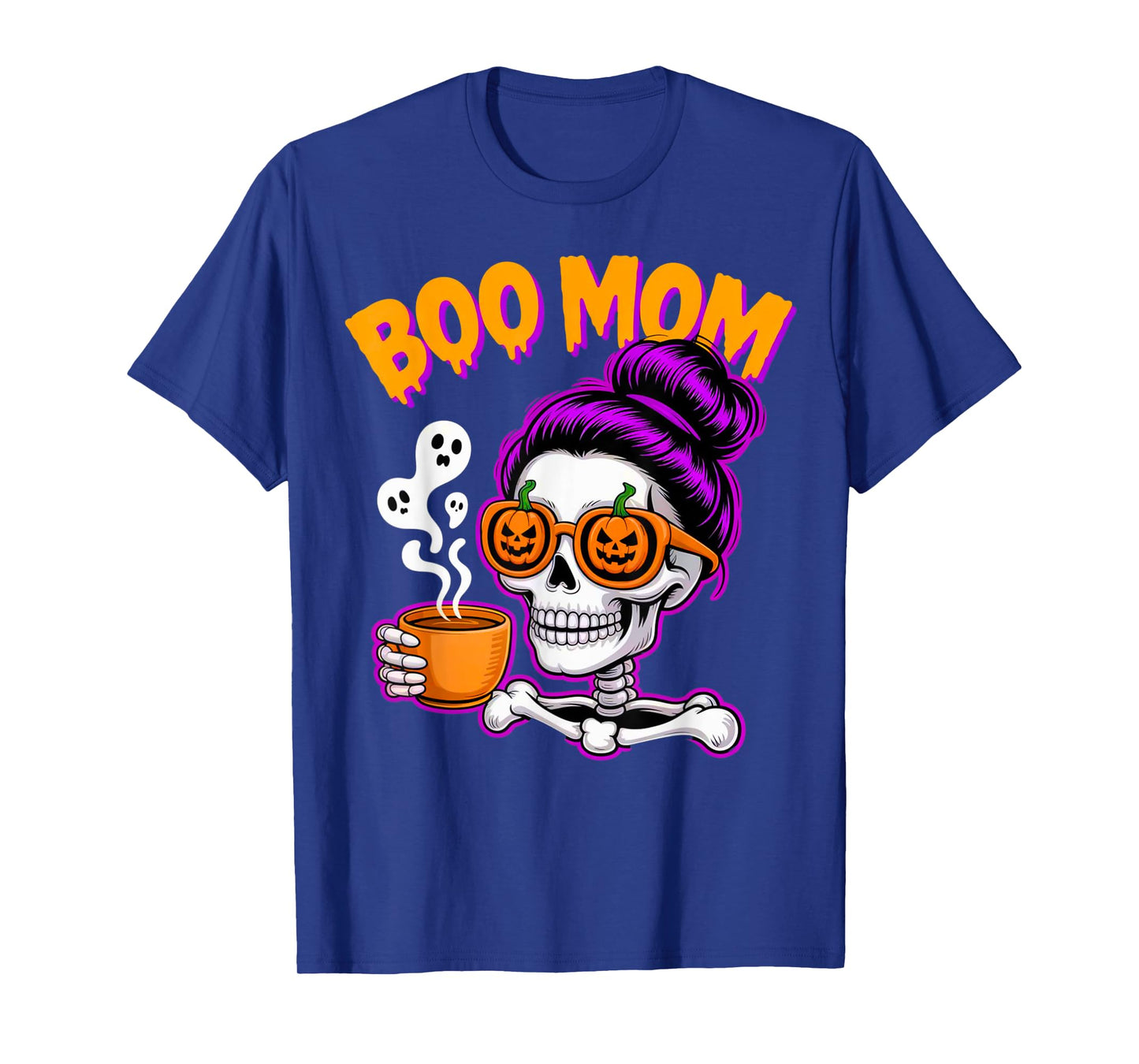 Boo Mom Halloween Costume Skeleton Messy Bun Mother Coffee T-Shirt
