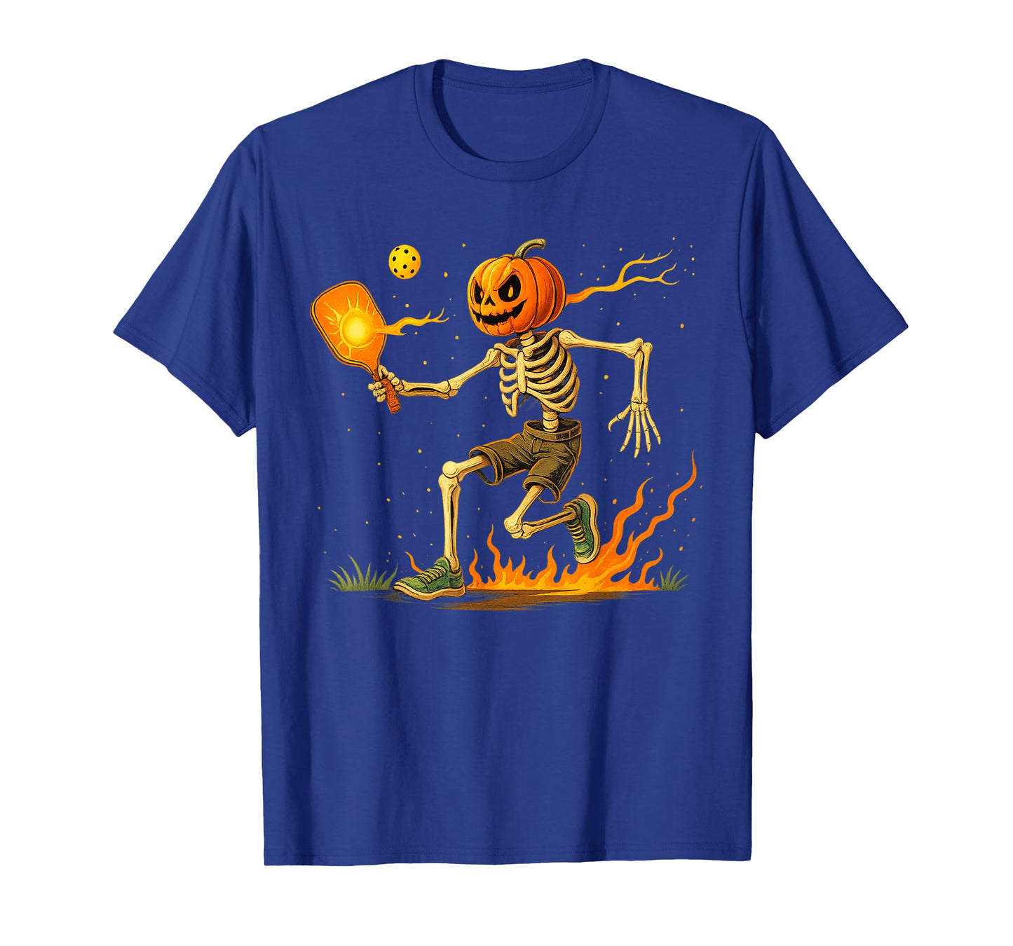 Pumpkin Head Skeleton Pickleball Halloween Spooky Sports T-Shirt