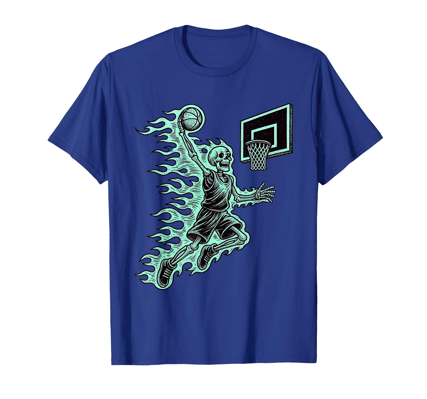 Skeleton Basketball Flaming Dunk Halloween Sport T-Shirt