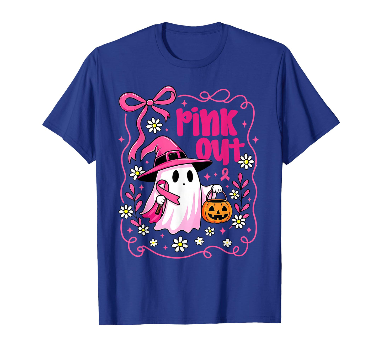 Pink Out Breast Cancer Ghost Pink Ribbon Women Mom Girls T-Shirt