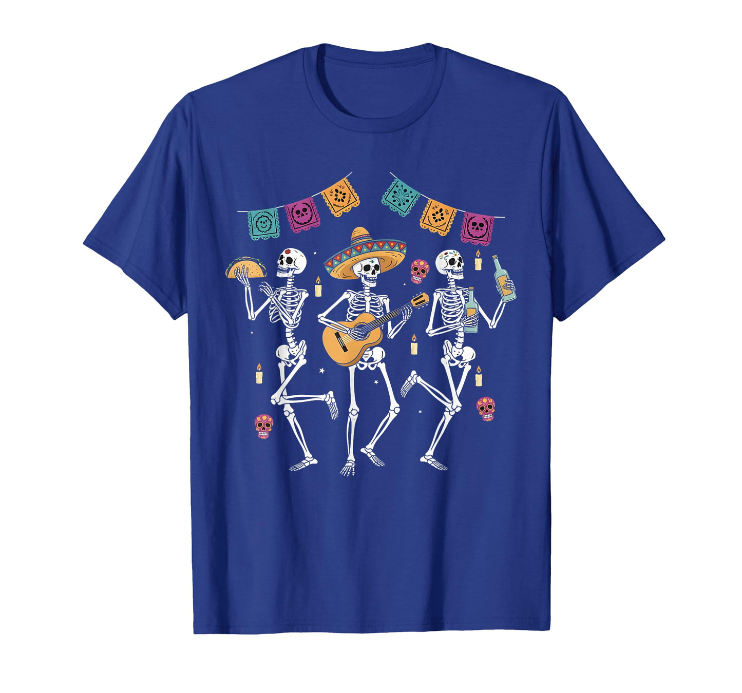 Dancing Skeletons Sombrero Tequila Tacos Día de Los Muertos T-Shirt