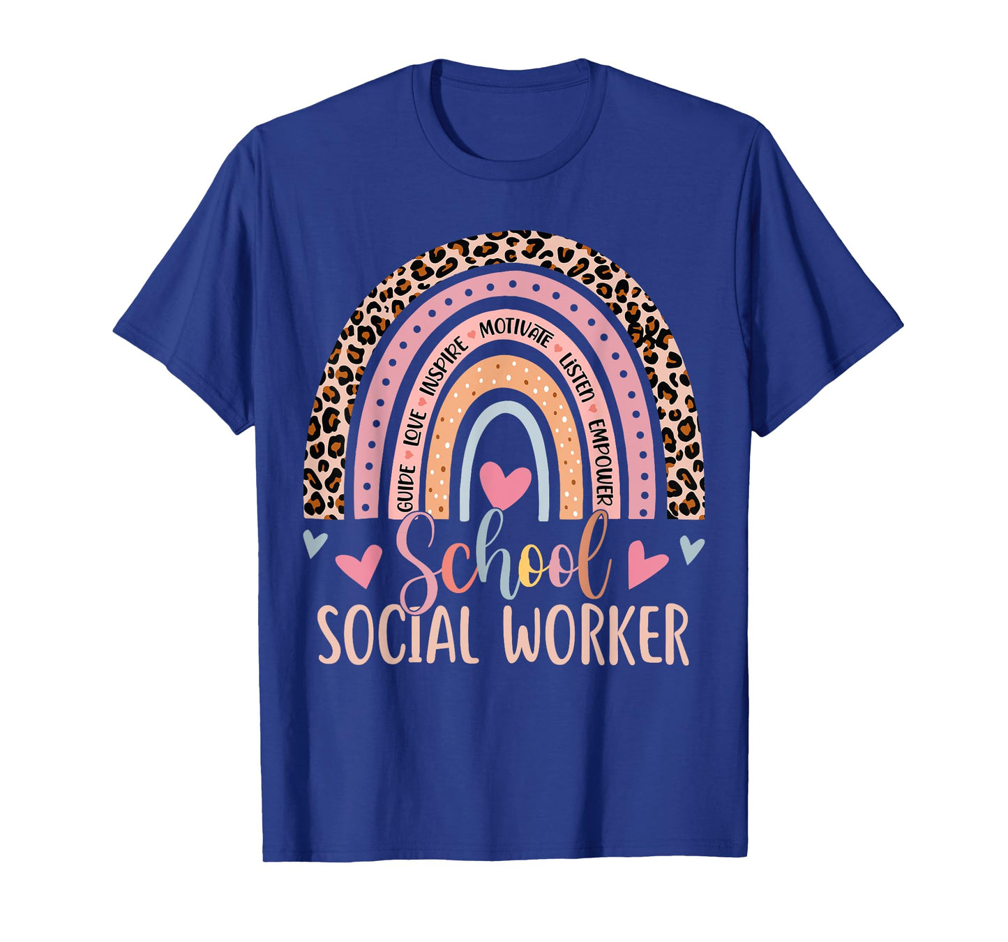 School Social Worker Rainbow Leopard Print Funny Social Work T-Shirt