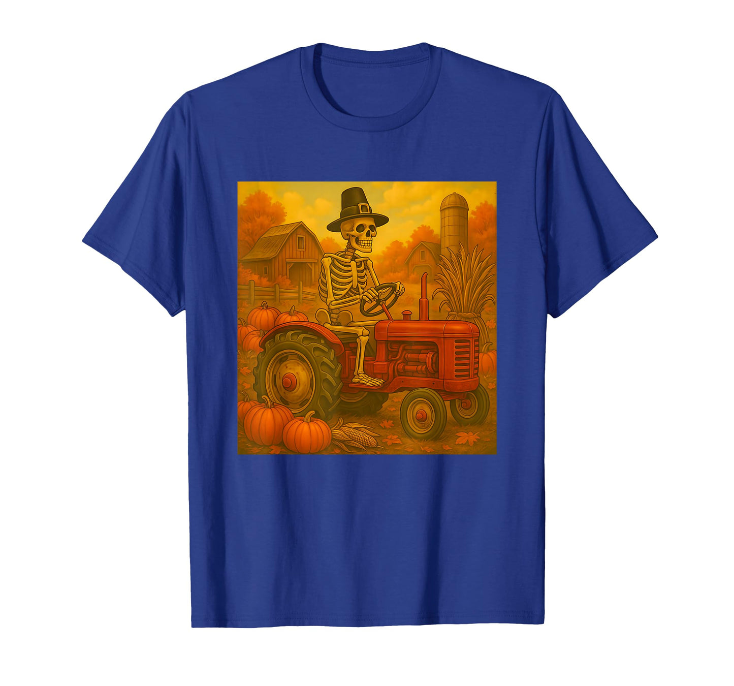 Funny Skeleton Farmer Men Tractor Farm Dad for Halloween T-Shirt