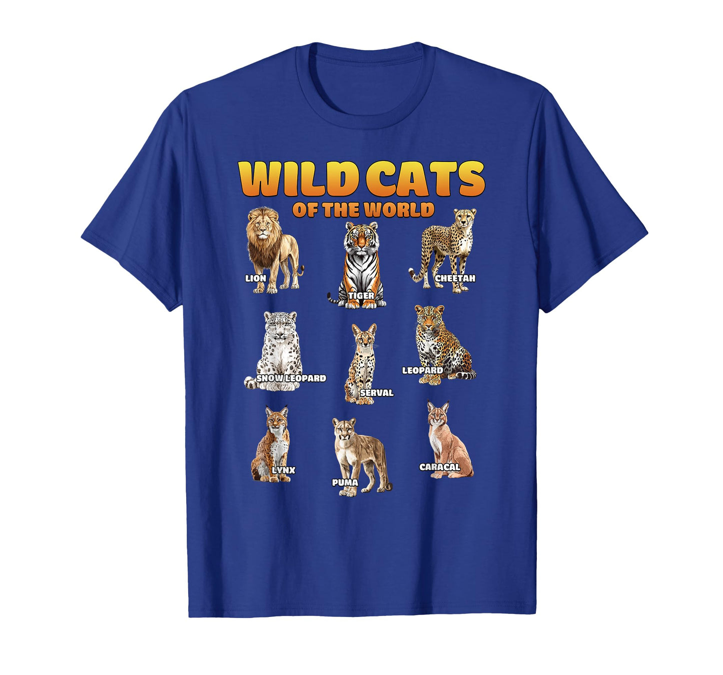 Wild Cats of The World Educational Animal Big Cat Types T-Shirt