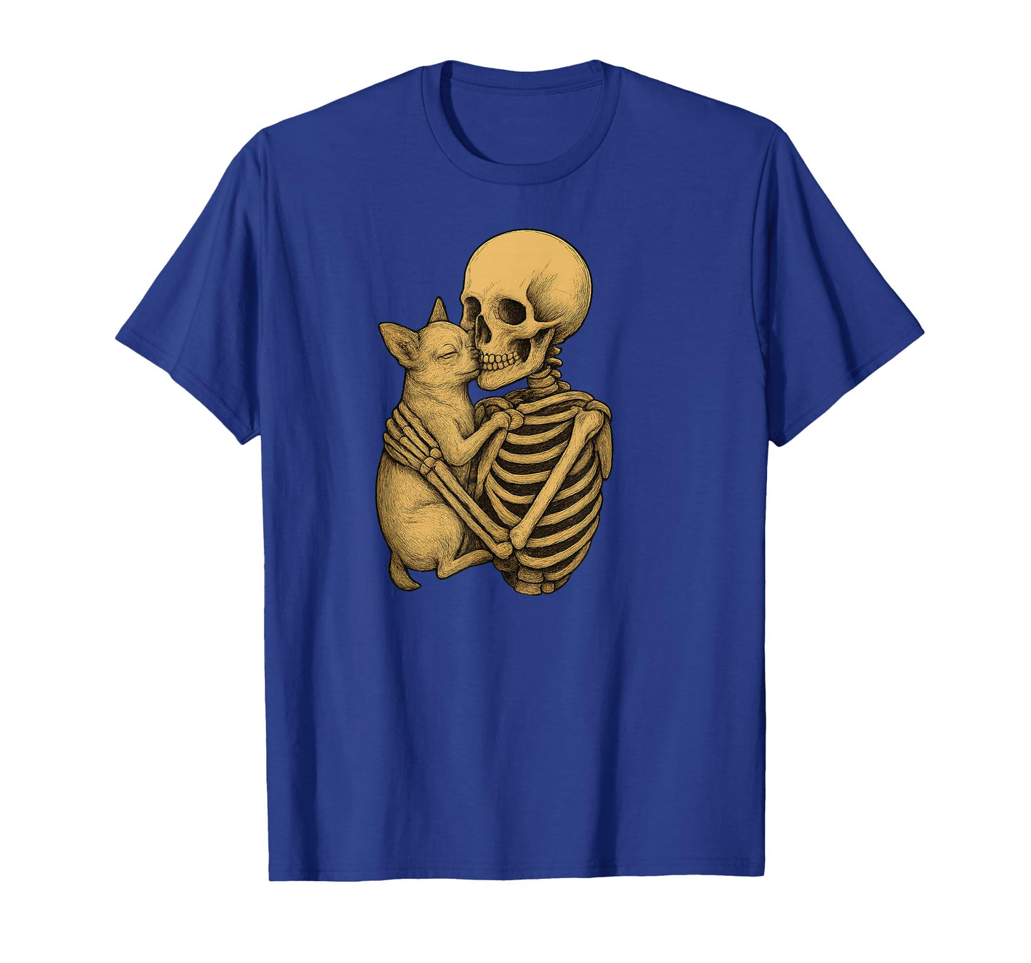 Skeleton Hugging Chihuahua Dog Halloween T-Shirt