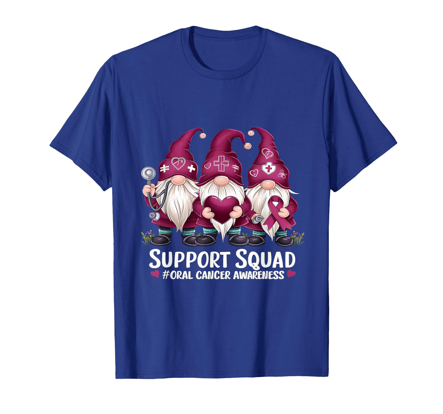Oral Cancer Awareness Gnome Burgundy Ribbon Support Squad T-Shirt