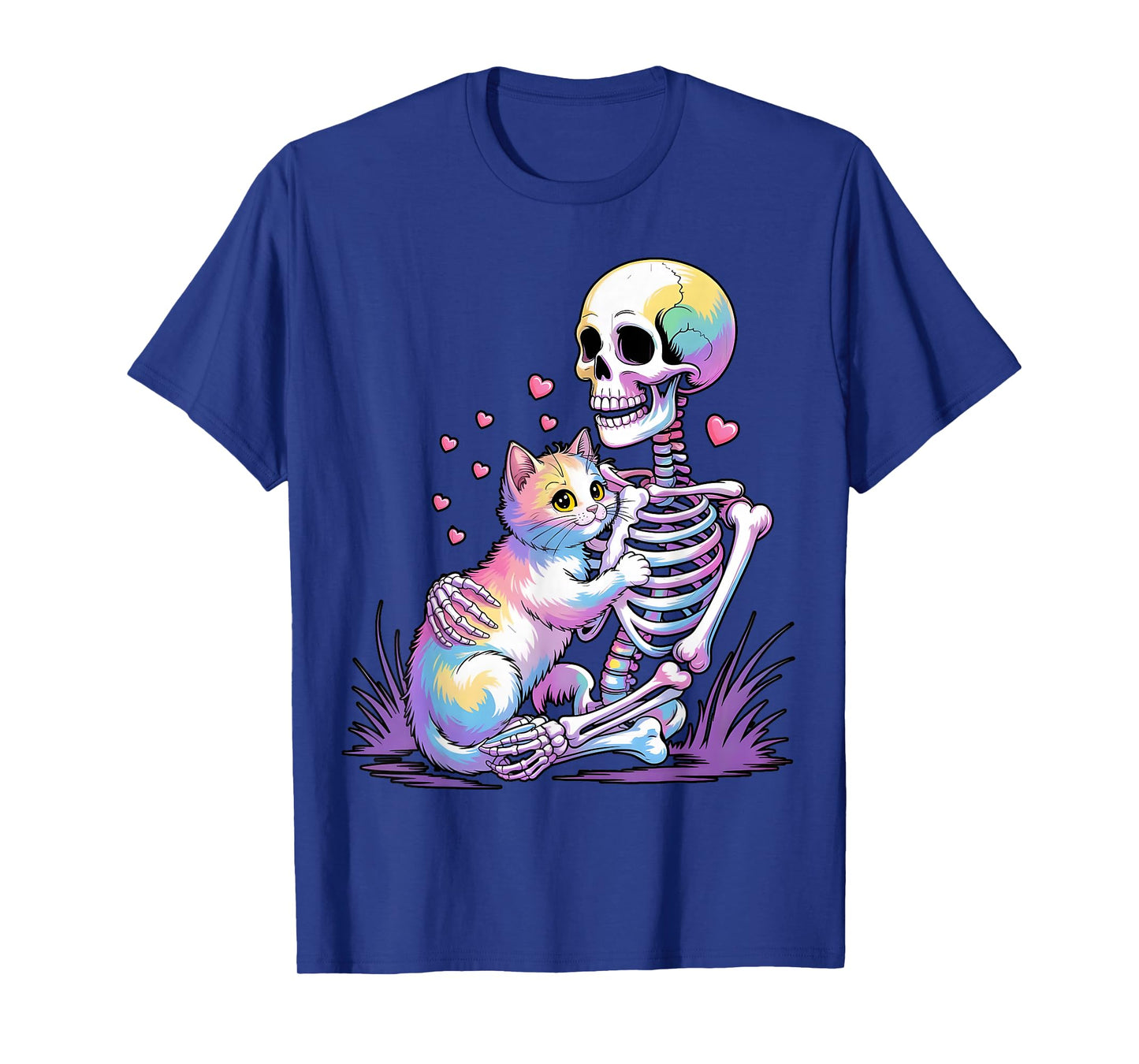Skeleton Hugging Cat Funny Halloween Cat Lover Cat Mom Dad T-Shirt
