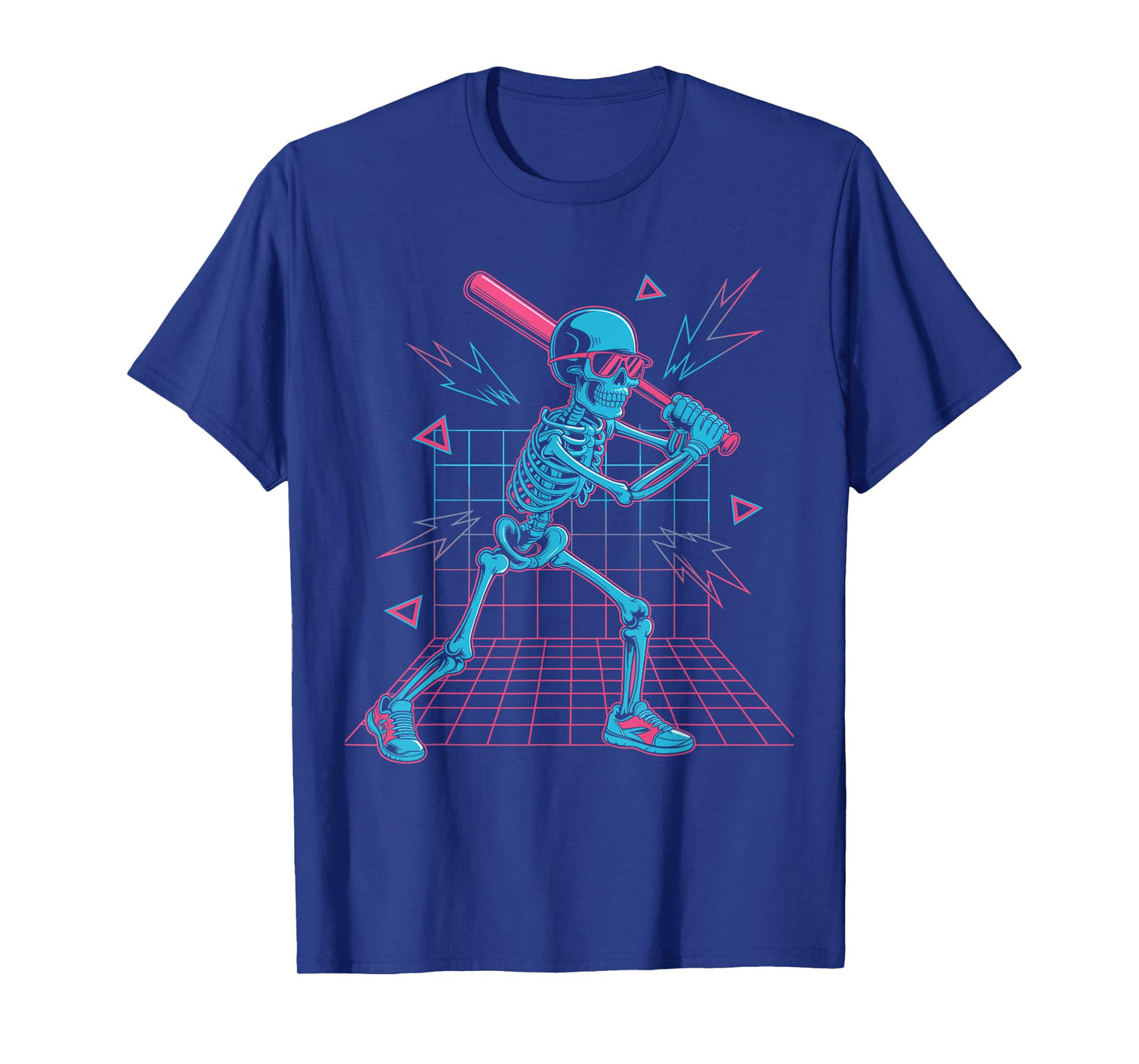 Retro 80s Skeleton Baseball Graphic Halloween Vaporwave T-Shirt