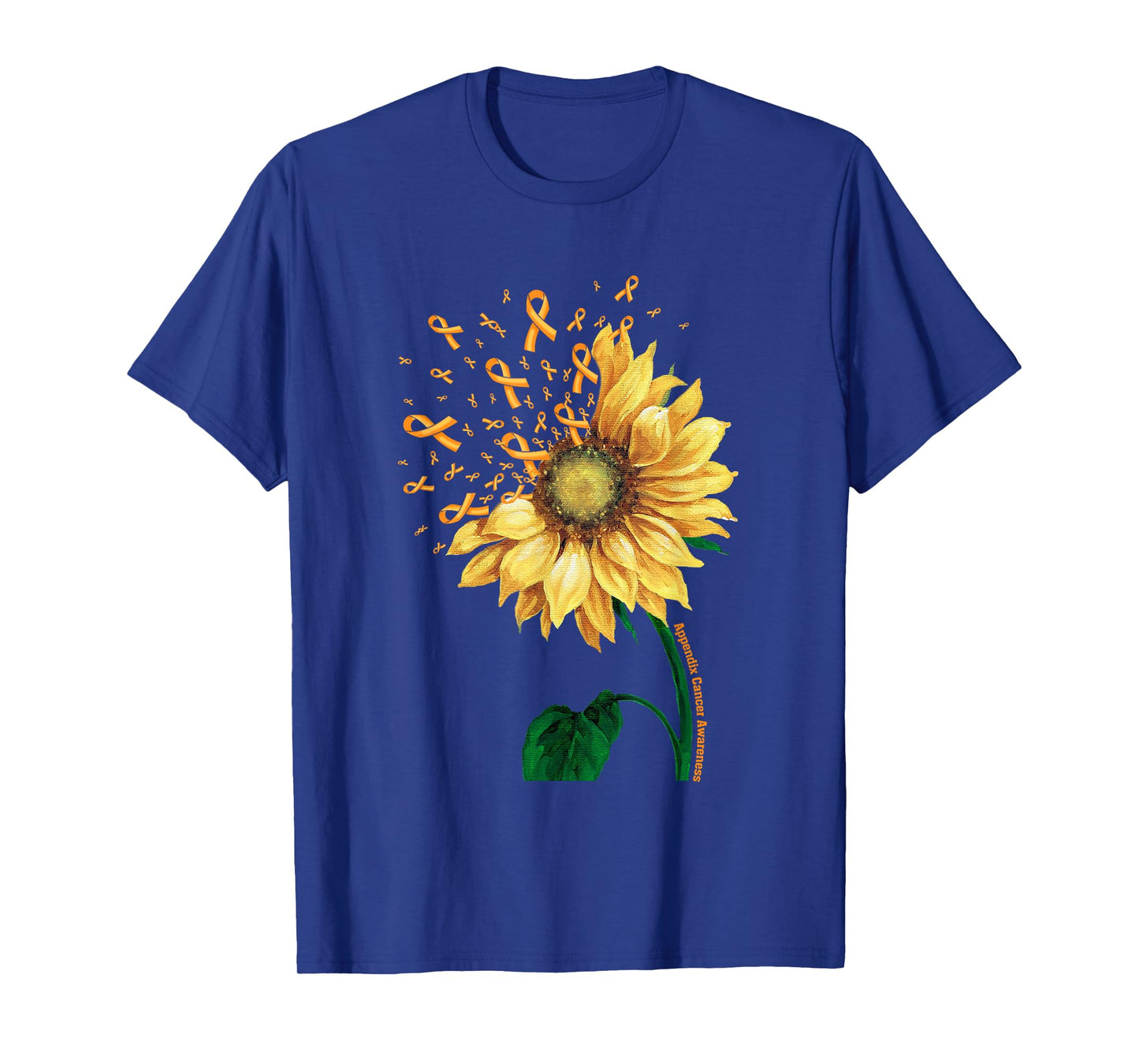 APPENDIX CANCER AWARENESS Sunflower Orange Ribbon Fighter T-Shirt