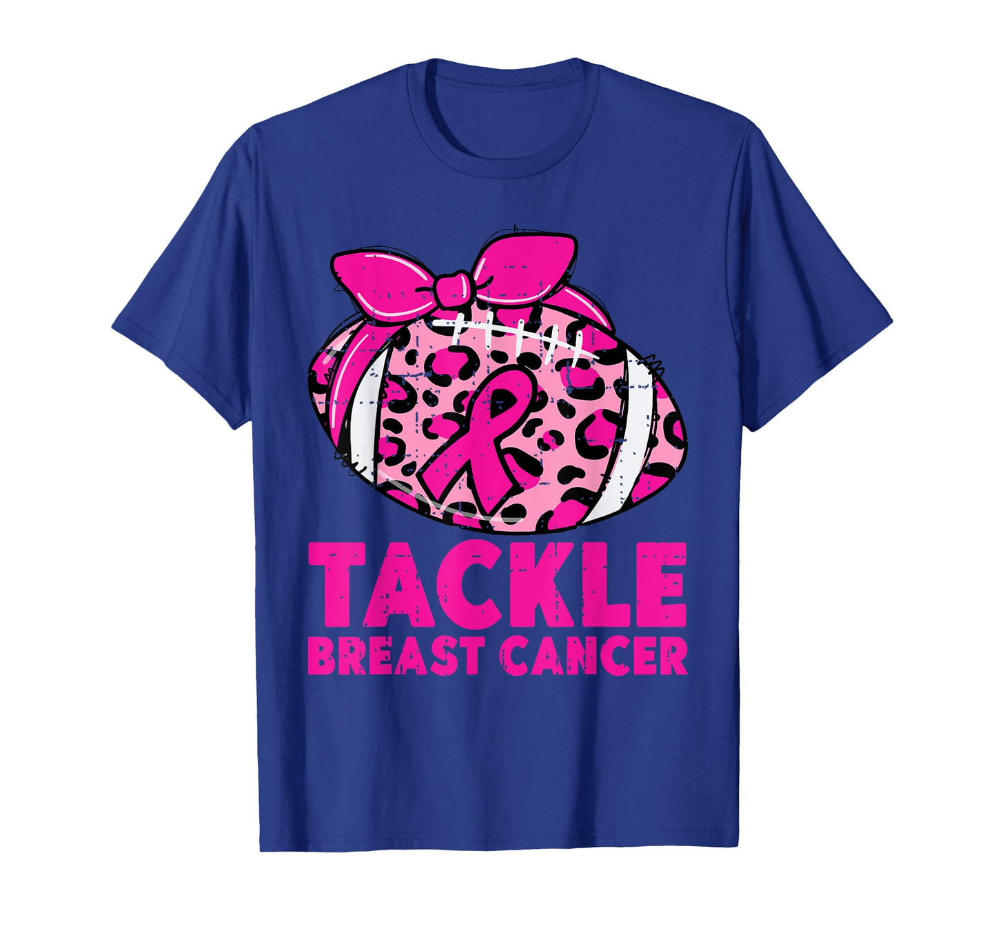 Tackle Breast Cancer Awareness Leopard Football Pink Ribbon T-Shirt