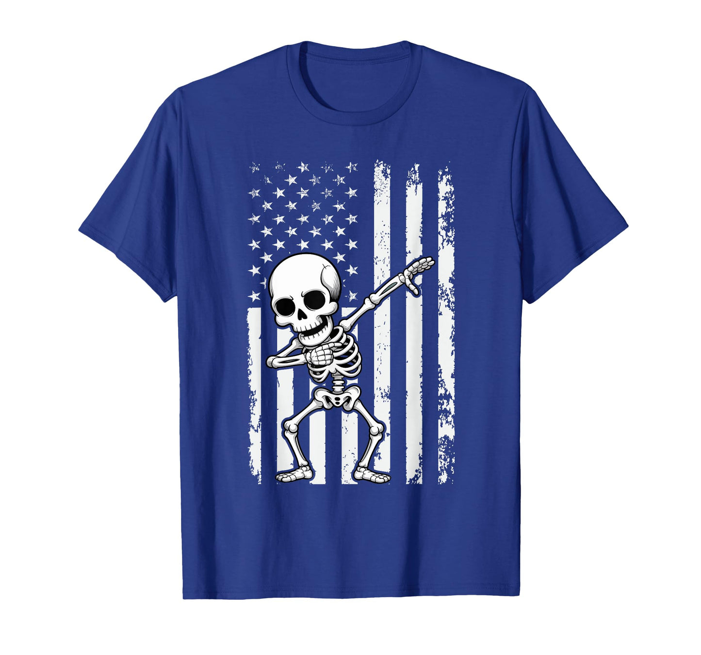 Graphic Skull Retro American Flag Dabbing Skeleton T-Shirt