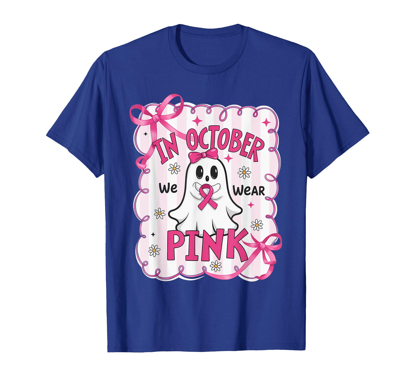 October We Wear Pink Ghost Breast Cancer Awareness Halloween T-Shirt