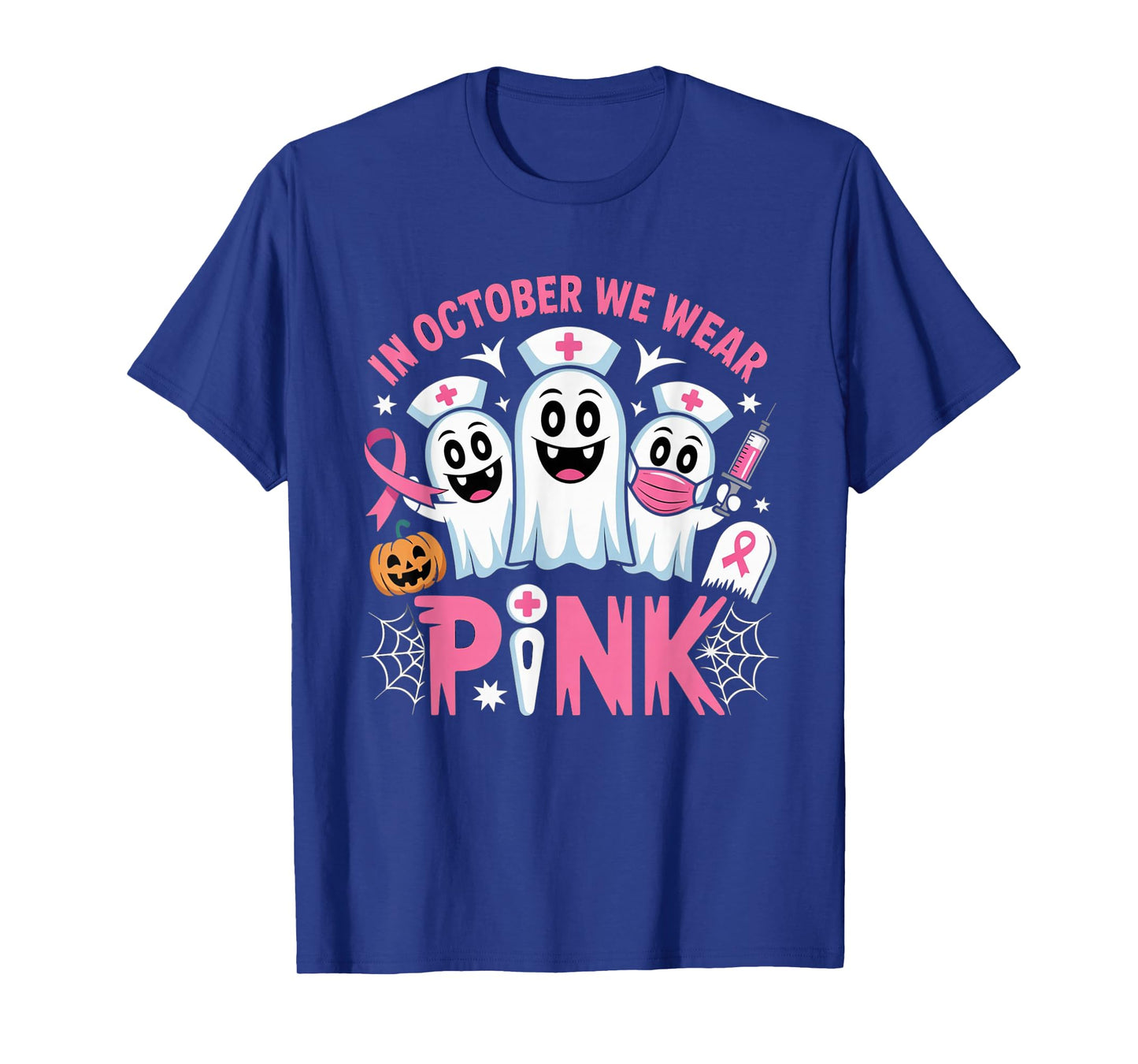 in October We Wear Pink Nurse Ghost Halloween 2025 T-Shirt