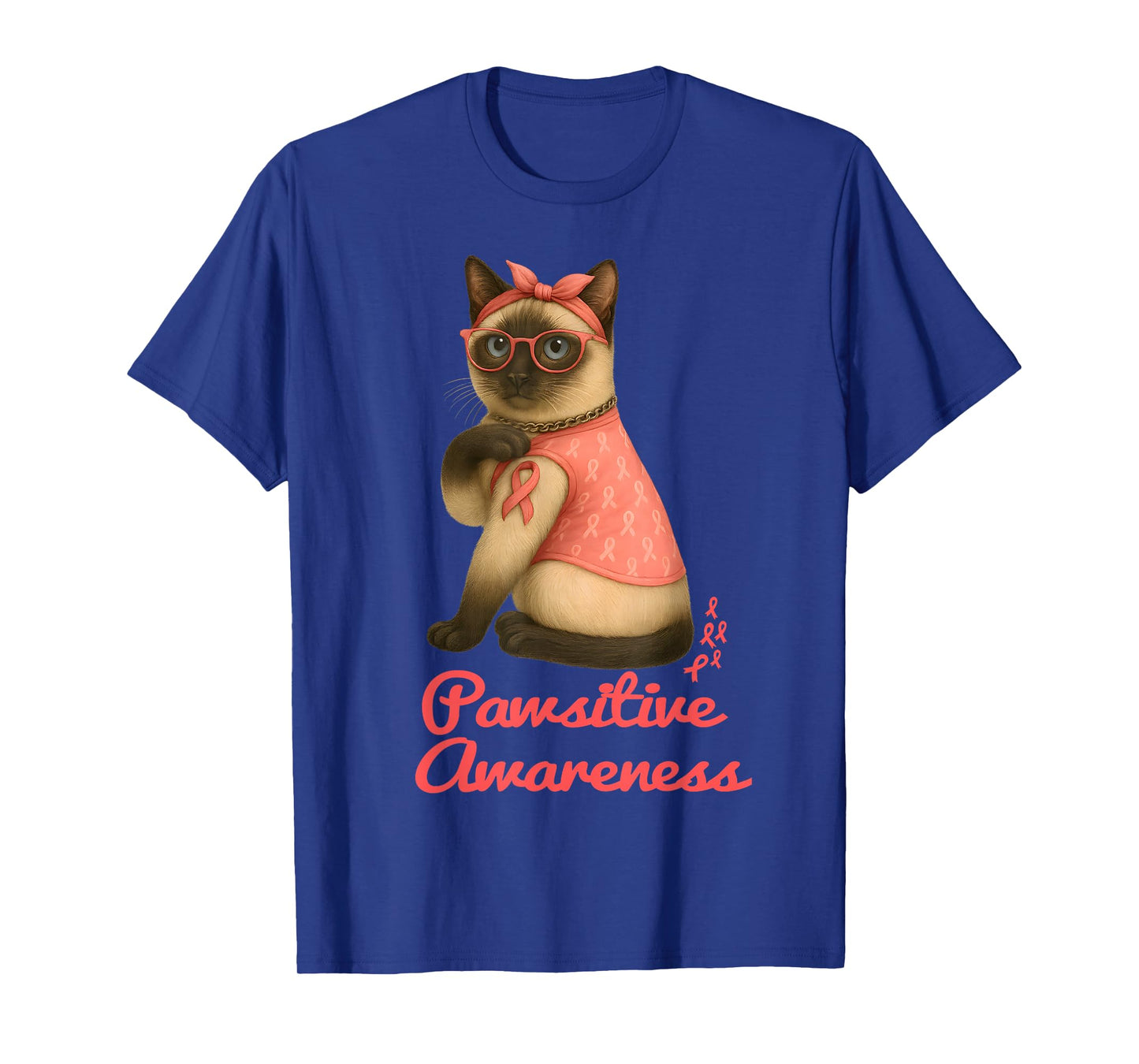 Siamese Cat Pink Ribbon Breast Cancer Awareness Kitty T-Shirt