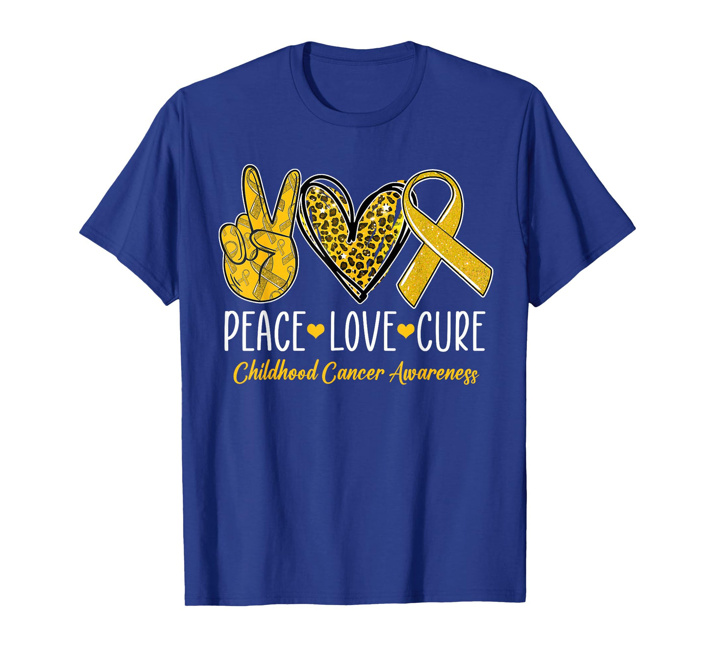Peace Love Cure Childhood Cancer Awareness Gold Ribbon T-Shirt