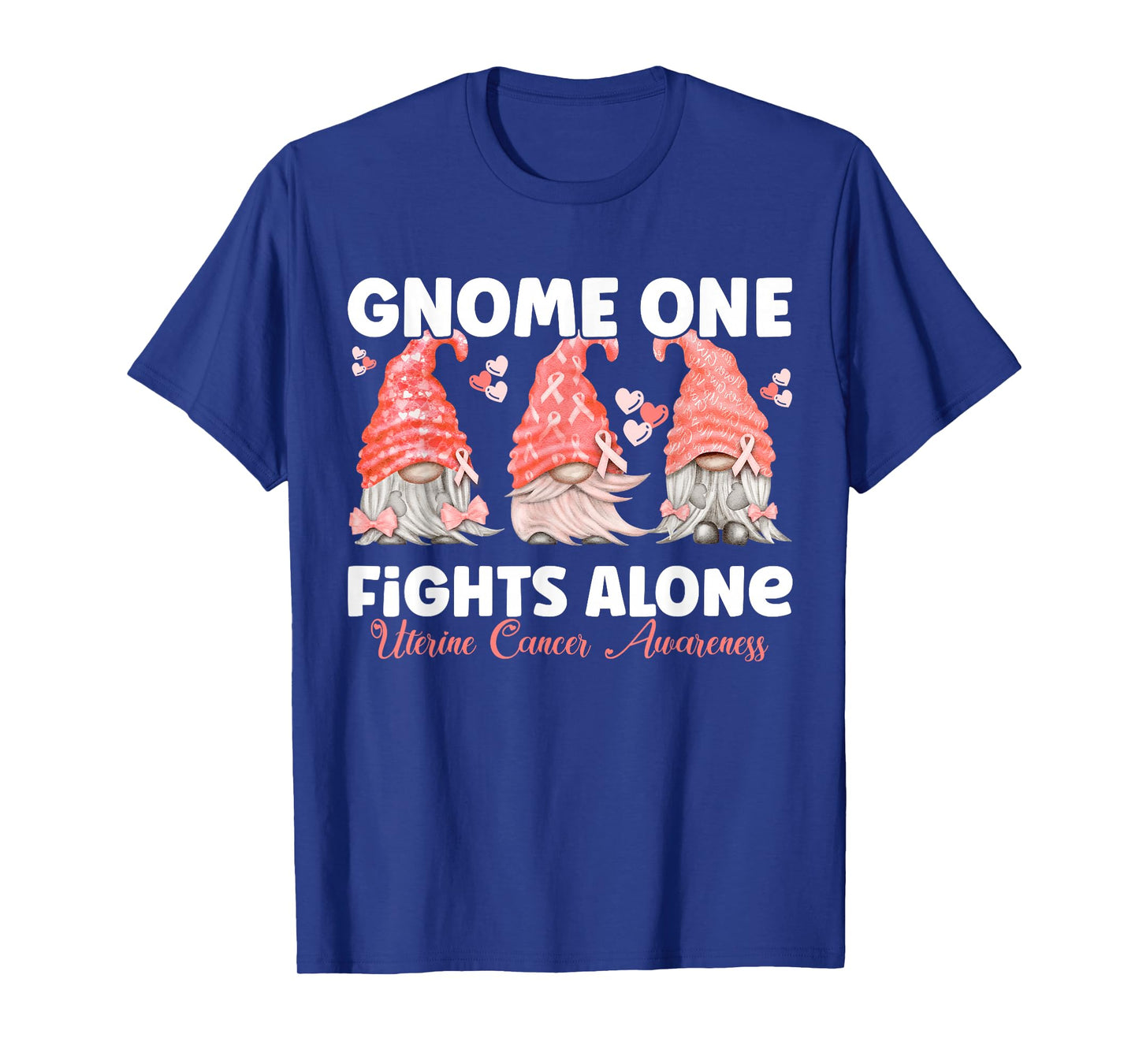 Gnome One Fights Alone Peach | Uterine Cancer Awareness T-Shirt