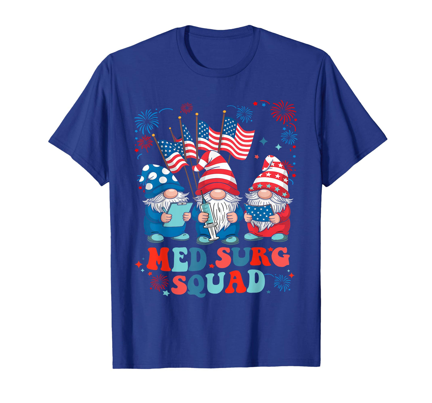 Nurse Med Surg Squad Gnomes 4th of July American Stethoscope T-Shirt