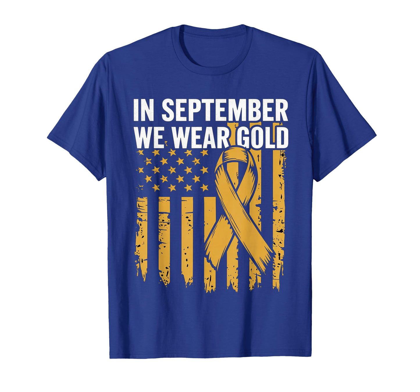 In September We Wear Gold Childhood Cancer Awareness Us Flag T-Shirt