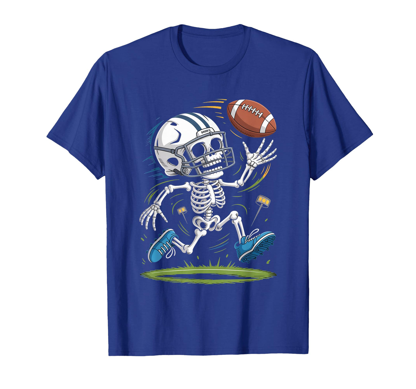 Skeleton Playing Football Sports Spooky Funny Halloween T-Shirt