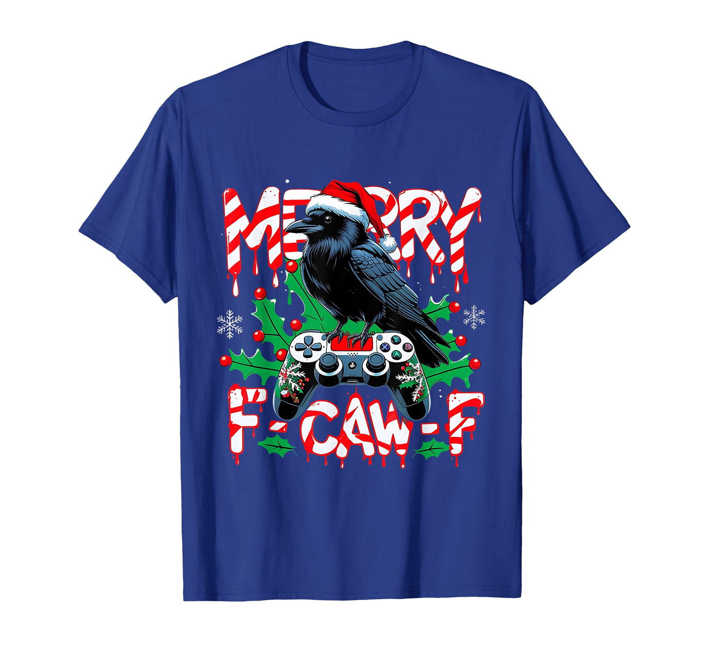 Merry F-Caw-F Gamer Crow Funny Christmas Holiday Tee T-Shirt