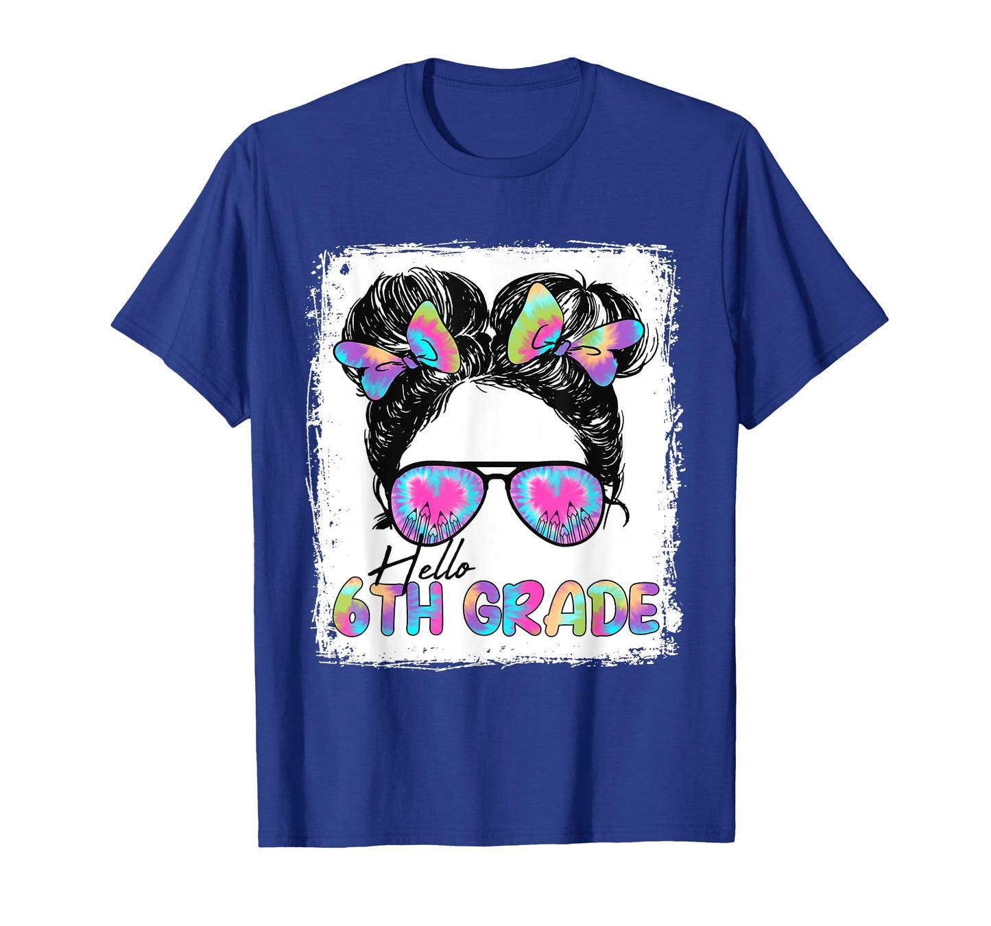 Hello 6th Grade Messy Hair Bun Girl Back To School First Day T-Shirt