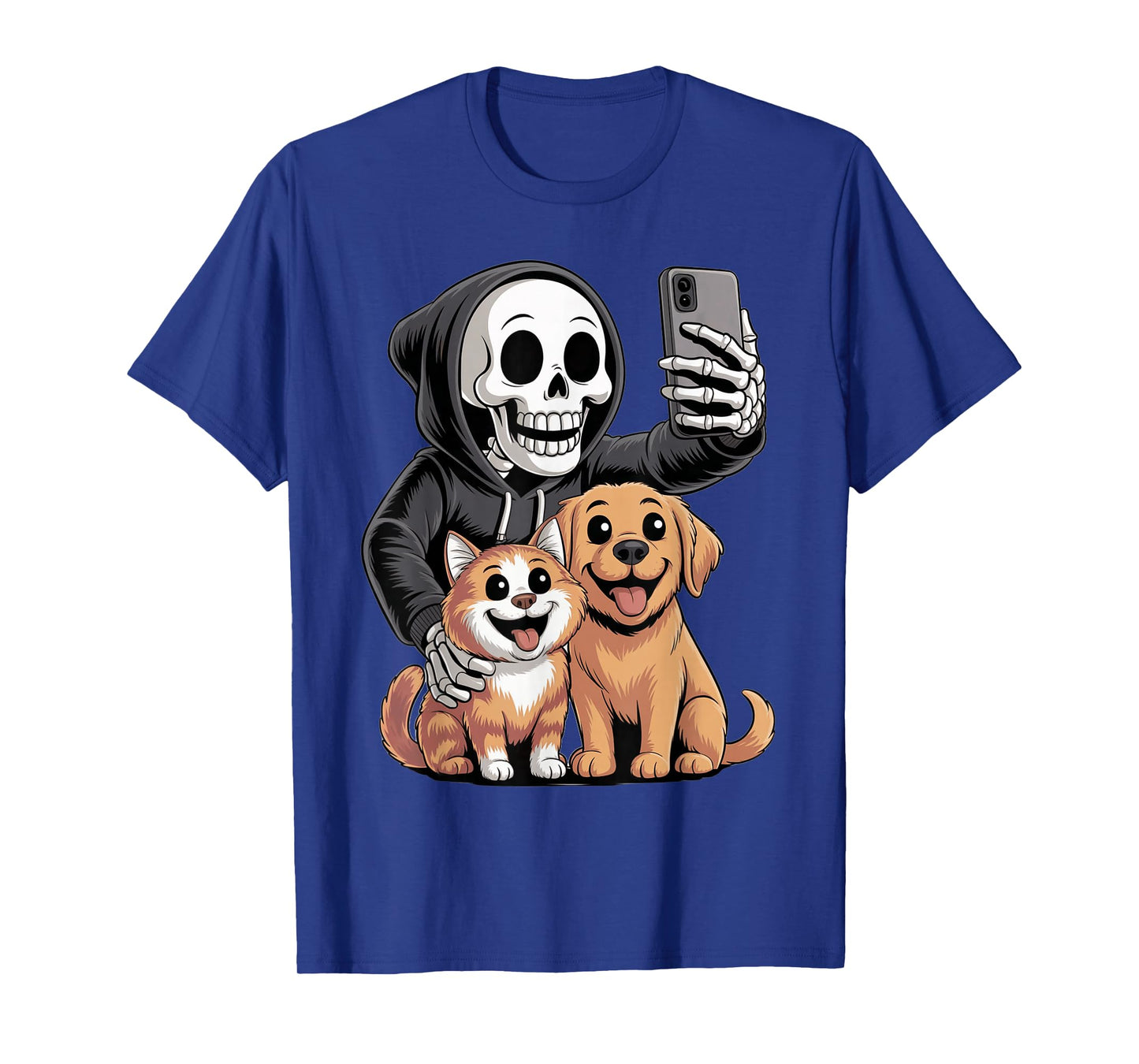 Skeleton Selfie with Pets Funny Halloween Boys Girls Kids T-Shirt