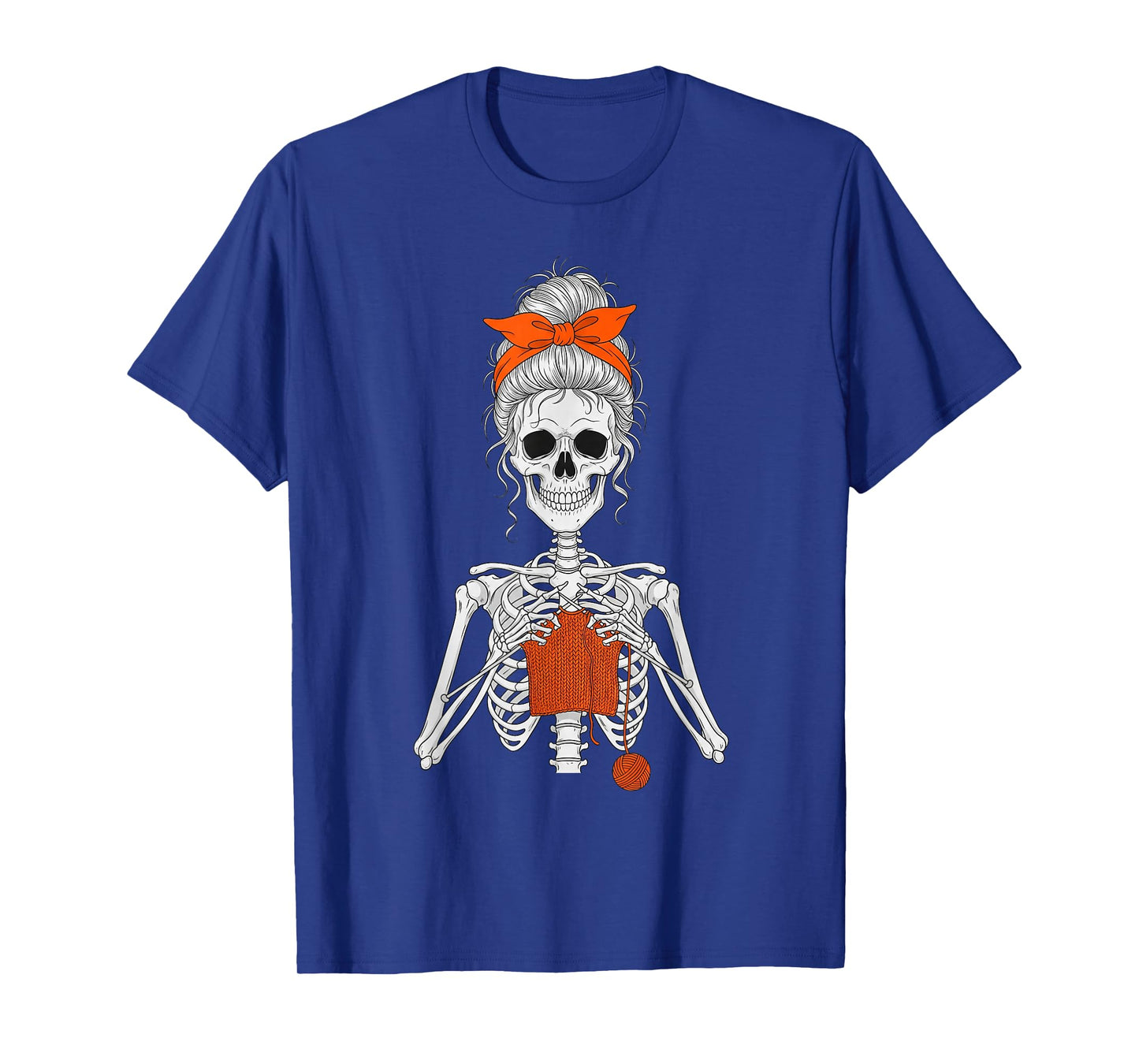 Skeleton Messy Bun Crochet Knitting Women T-Shirt