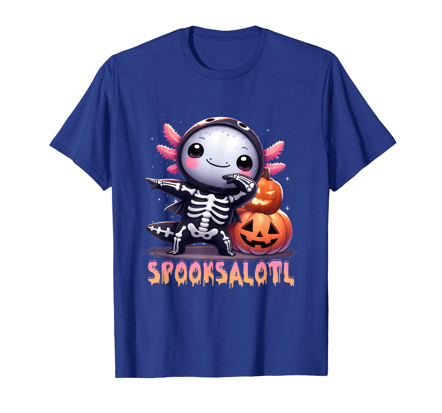 Spooksalotl Ghost Axolotl Halloween Skeleton Pumpkin Kids T-Shirt