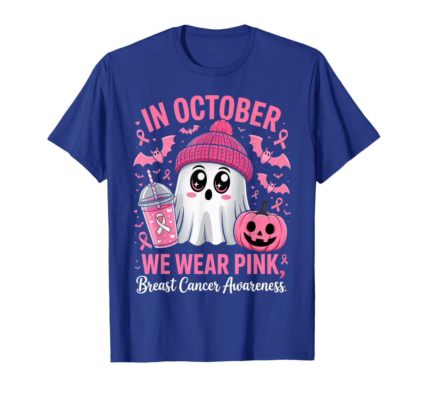 in October We Wear Pink Breast Cancer Awareness Halloween T-Shirt