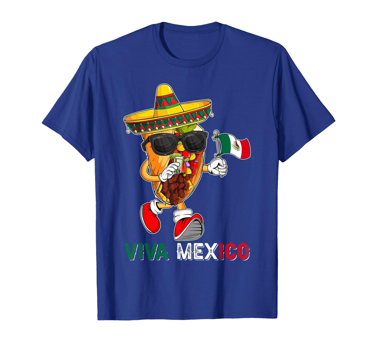 Funny Taco Drinking Tequila Viva Mexico Independence Day T-Shirt