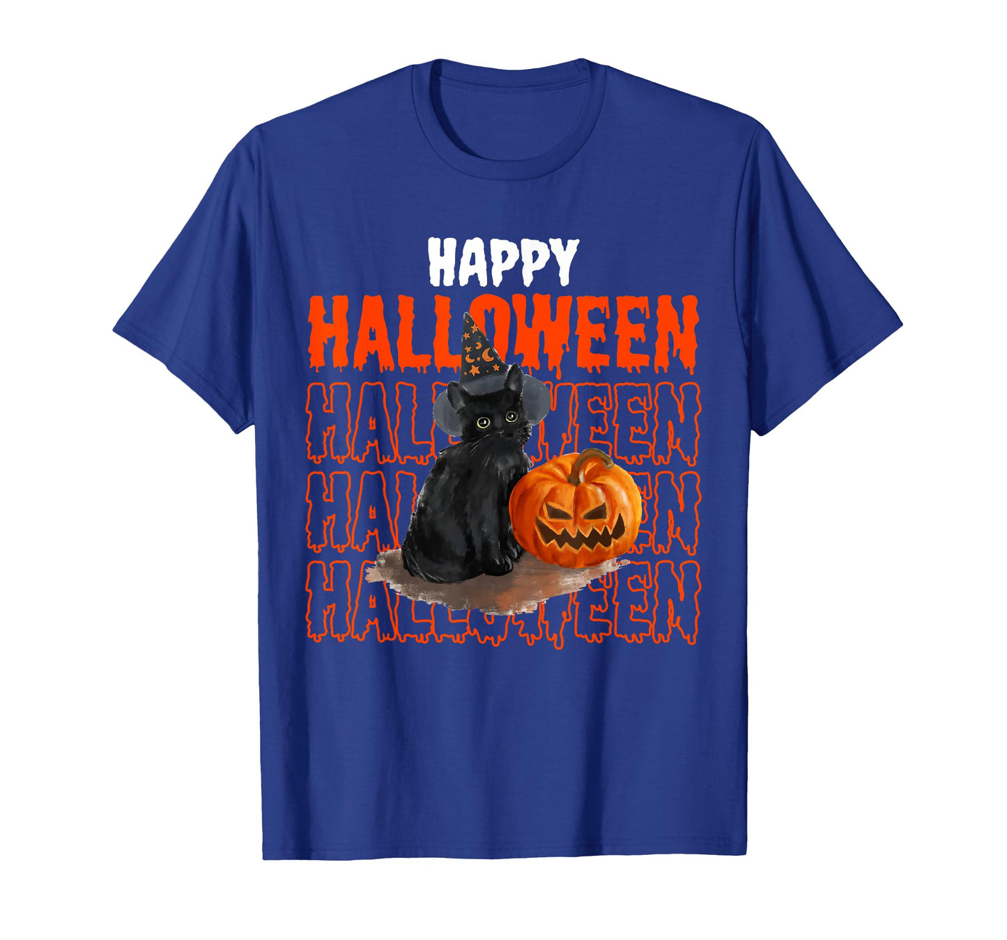 Happy Halloween Cute Black Cat with Pumpkin Witch Wishing T-Shirt