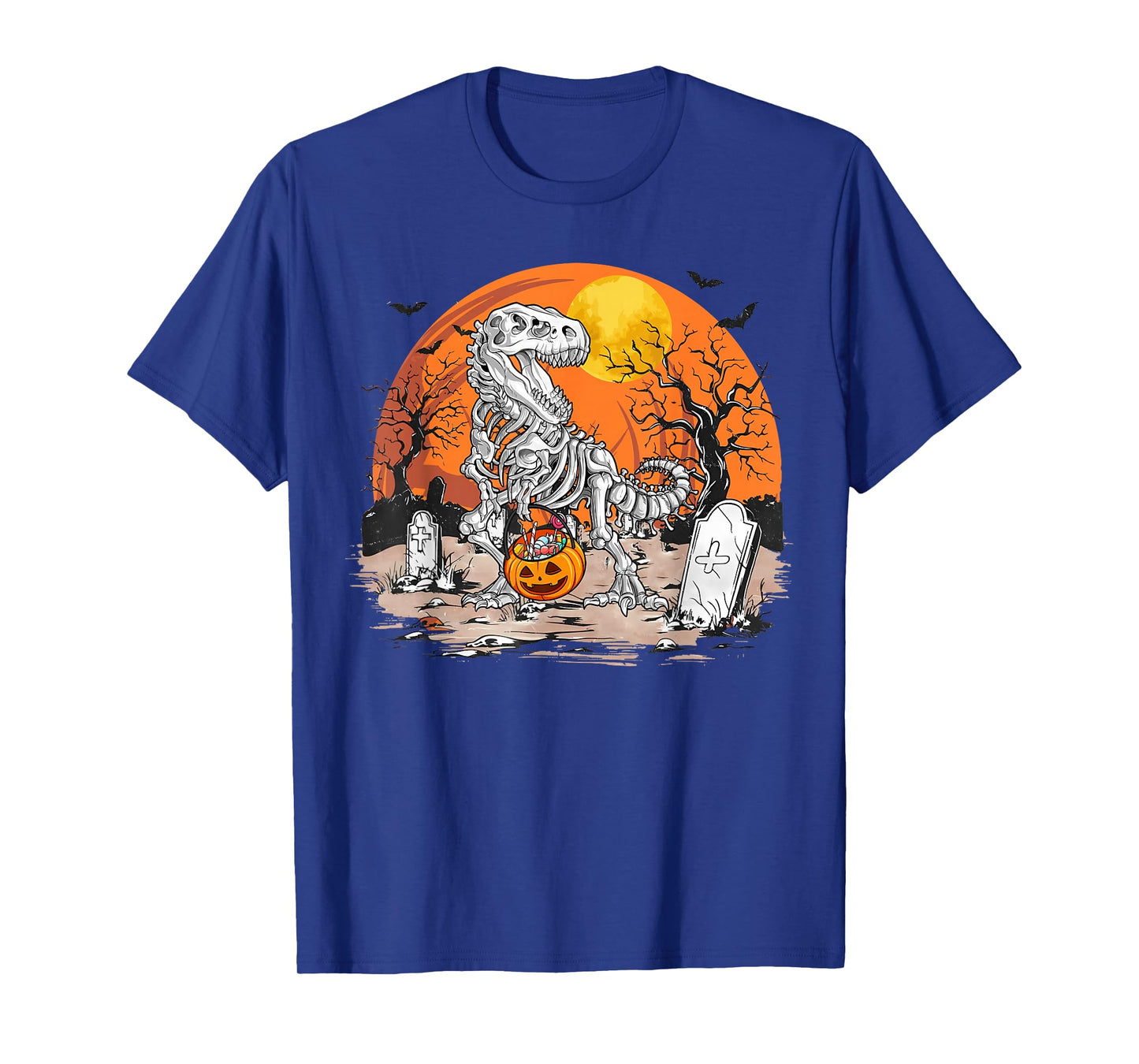 Retro Halloween Boys Dinosaur Skeleton Scary Pumpkin Moon T-Shirt