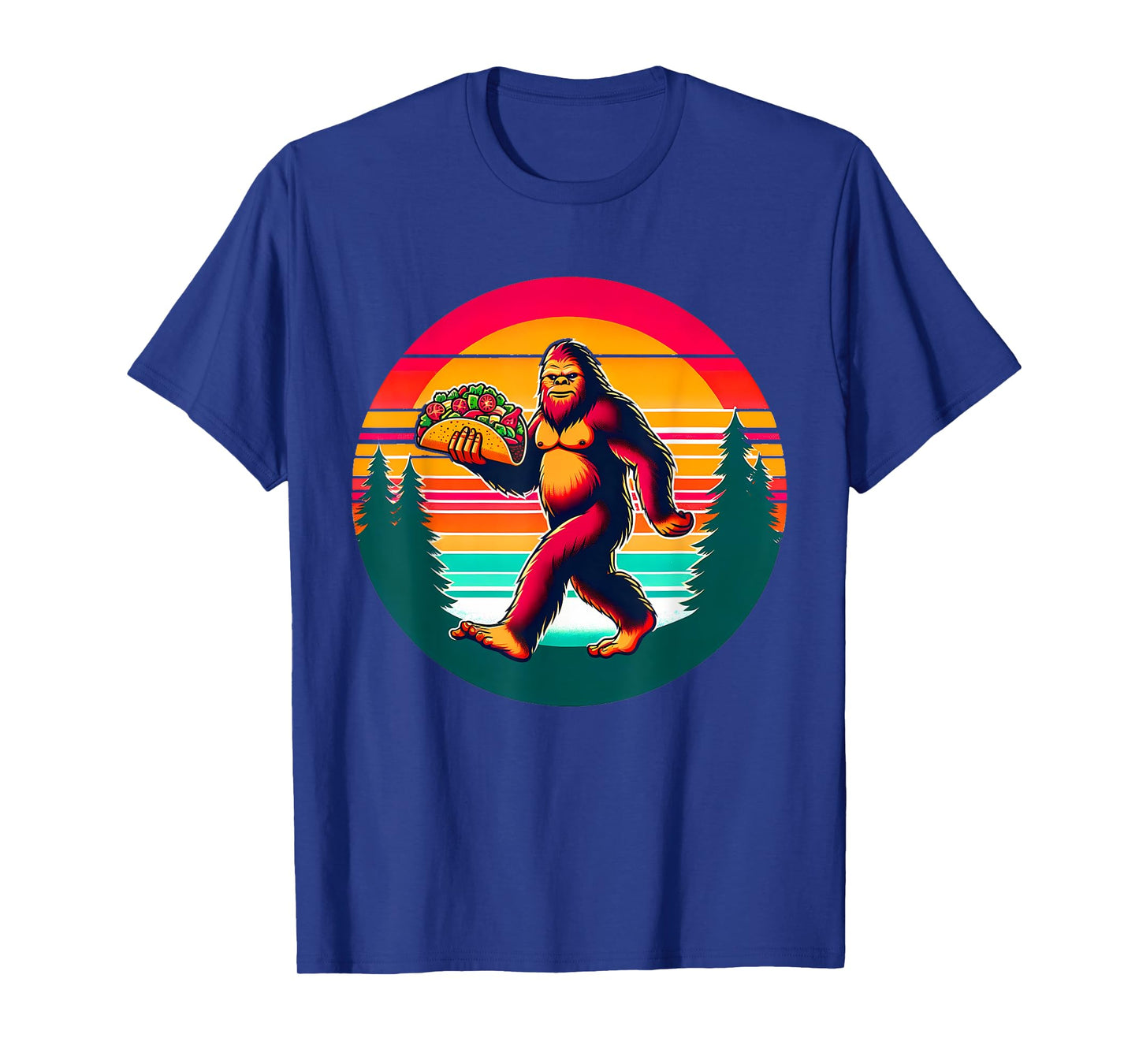 Funny Vintage Big Foot aka Sasquatch Holding a Taco T-Shirt