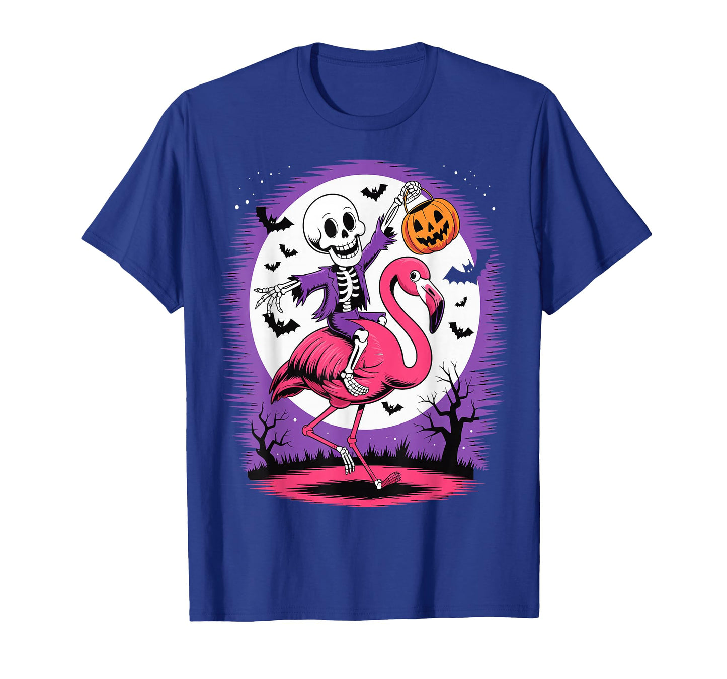 Funny Skeleton Riding Flamingo Halloween Spooky T-Shirt