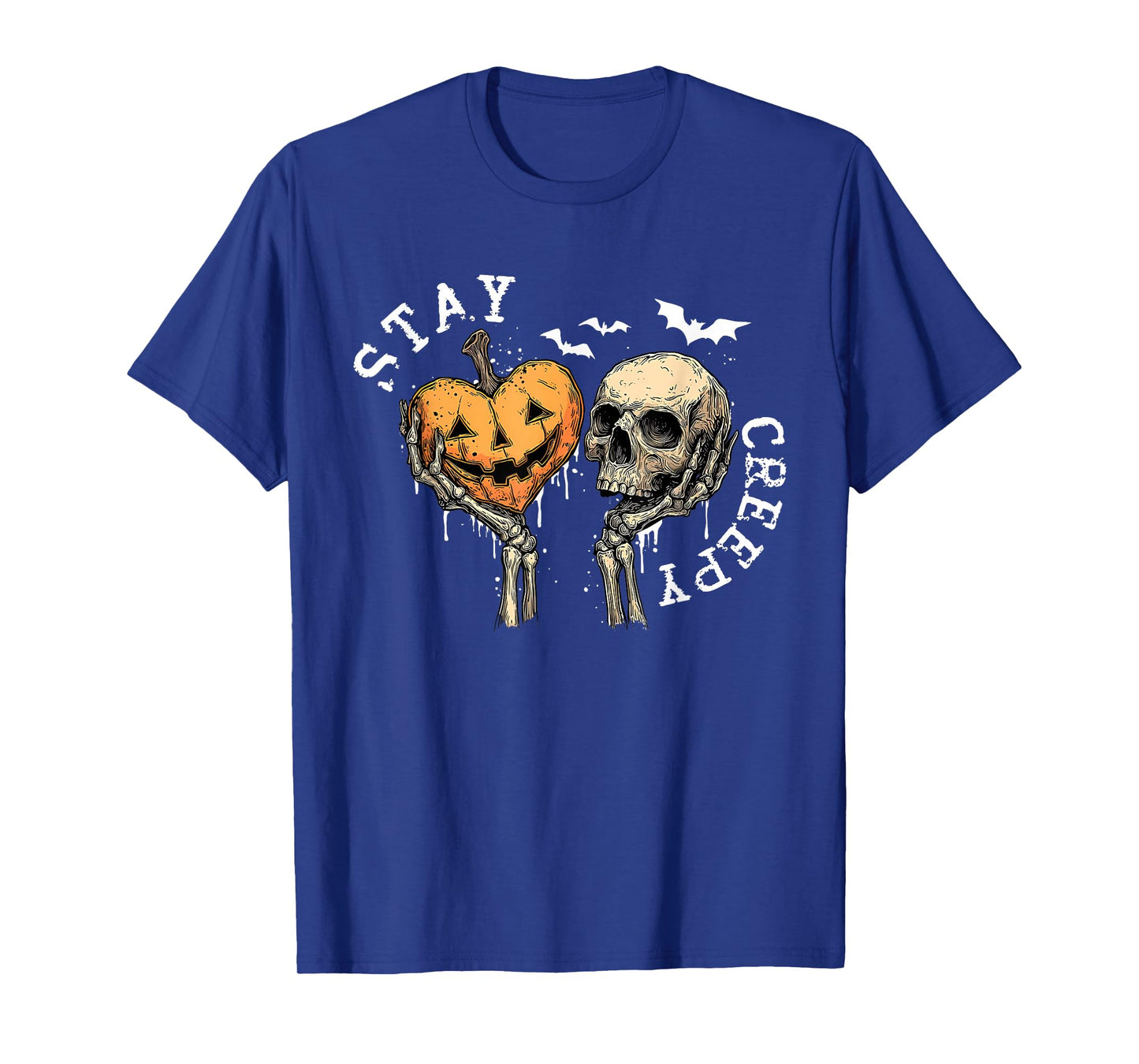 Funny Stay Creepy Skull Pumpkin Halloween T-Shirt