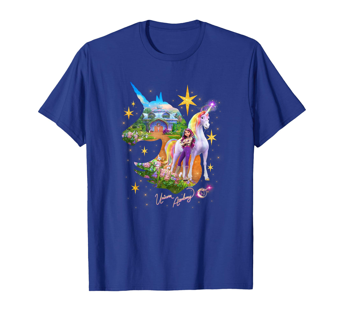 Unicorn Academy Silhouette Sparkle Graphic Logo T-Shirt