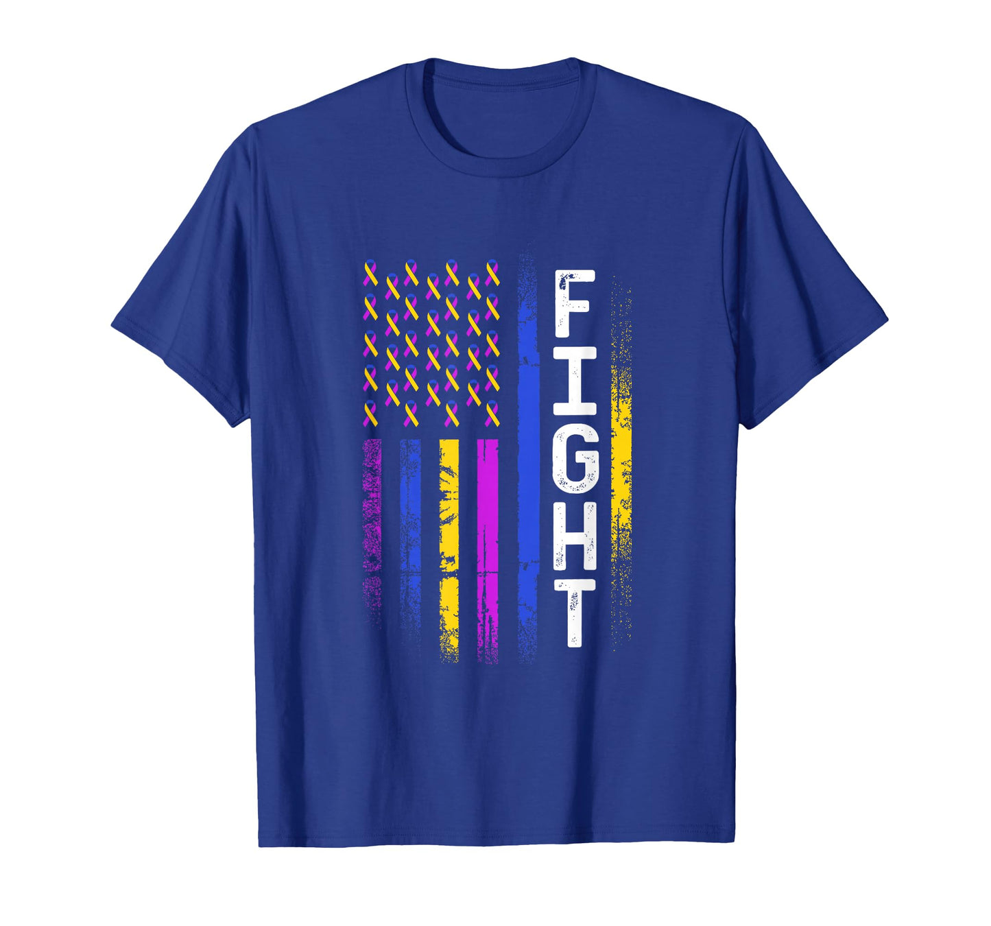 Bladder Cancer Flag Purple Yellow Blue Ribbon Awareness T-Shirt