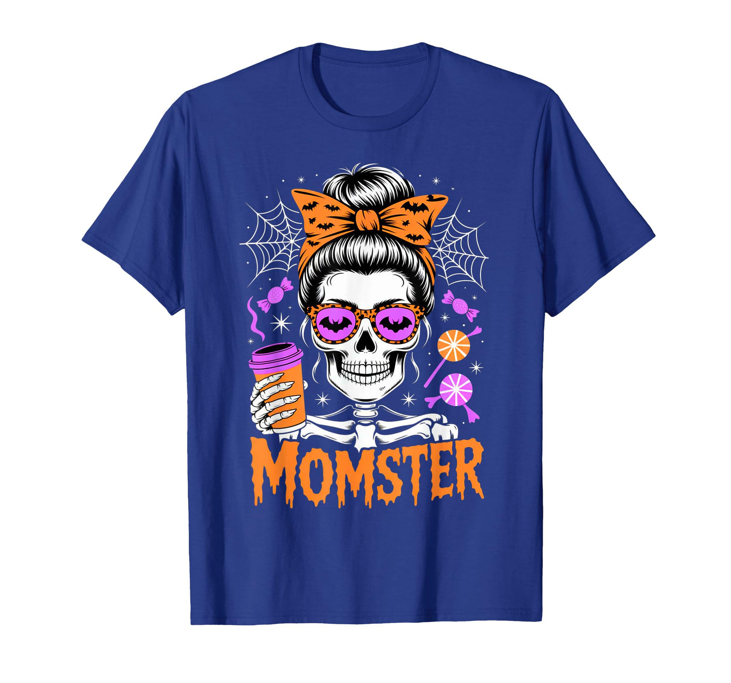 Momster Halloween Costume Skeleton Messy Bun Mother Coffee T-Shirt