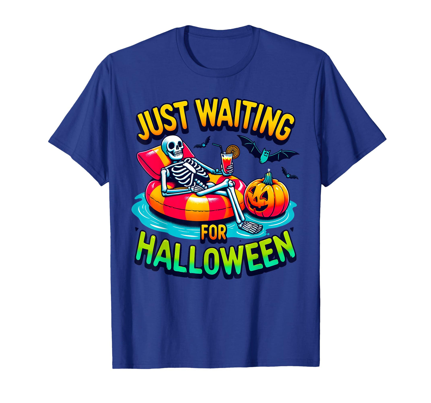Just Waiting for Halloween Spooky Skeleton Summer Halloween Men Women T-Shirt