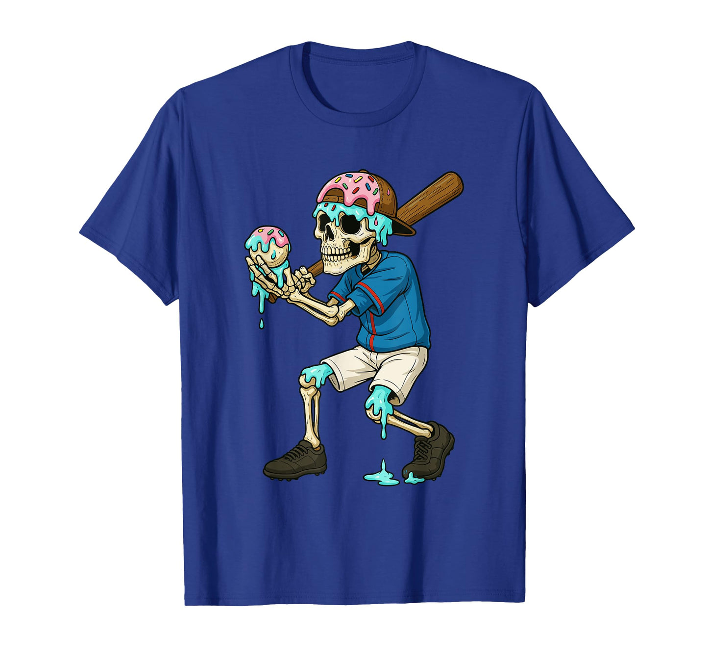 Funny Baseball Skeleton Ice Cream Drip Baseball Boys Youth T-Shirt