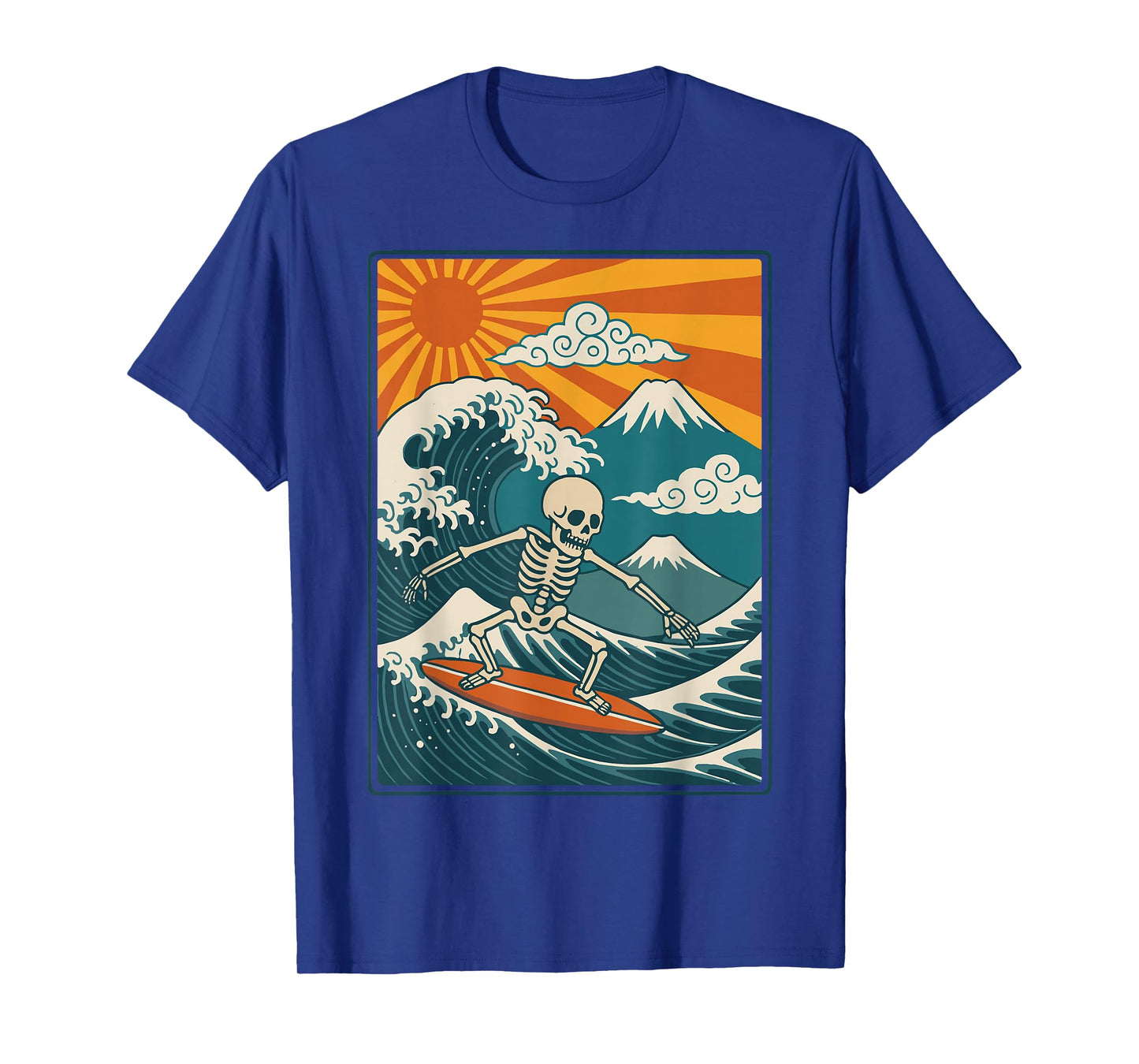 Skeleton Surfing Japanese Wave T-Shirt