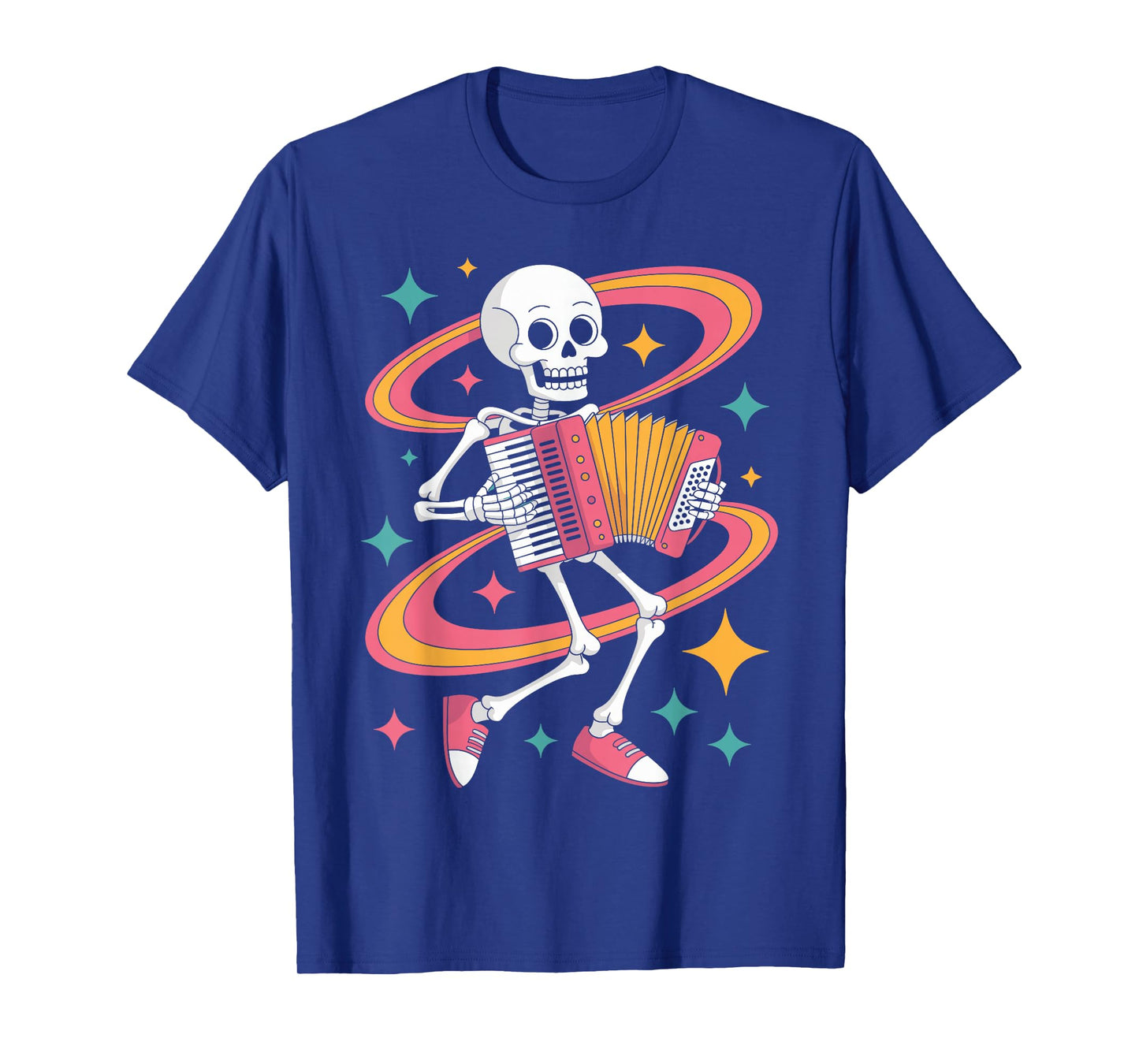 Groovy Psychedelic Skeleton Accordion Funky Vibes Halloween T-Shirt