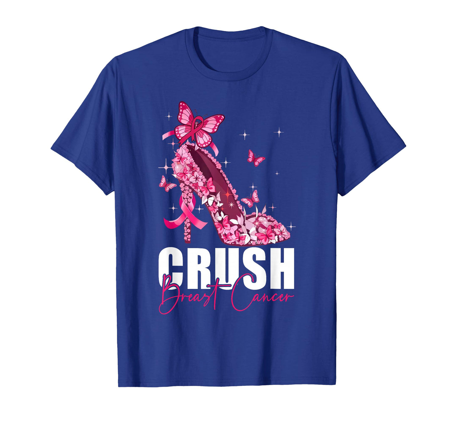 Crush Breast Cancer Awareness Pink High Heel Butterflies T-Shirt