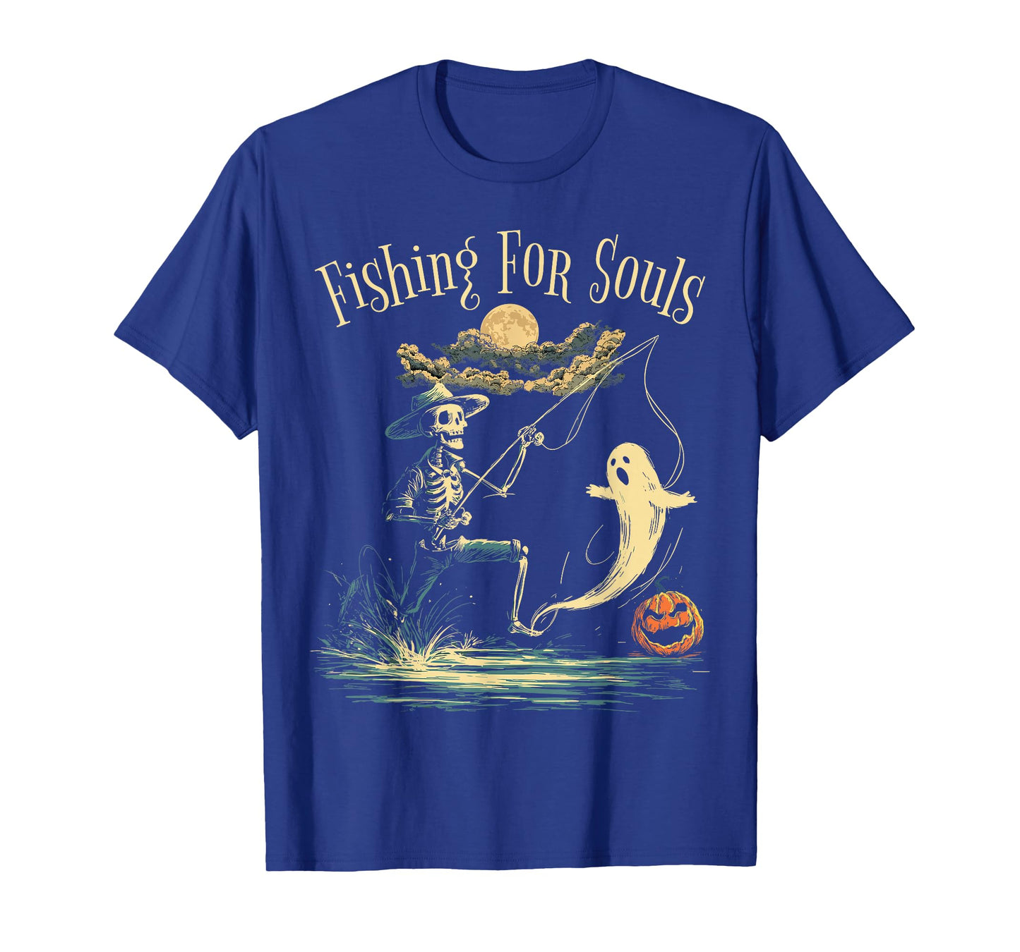 Fishing for Souls - Vintage Skeleton Ghost Gothic Halloween T-Shirt