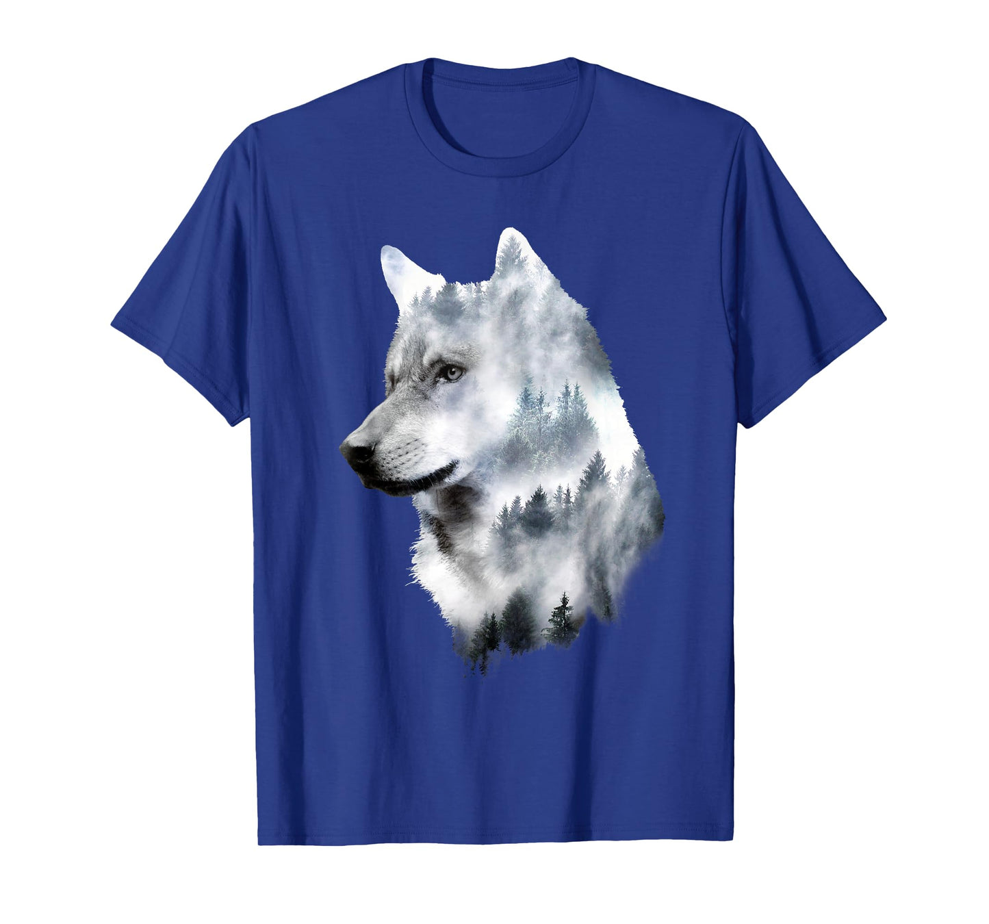 Dramabite Double Exposure Wolf T-Shirt - Men's Unisex Black Small Classic Fit Short Sleeve Animal-Wolf Graphic T-Shirt