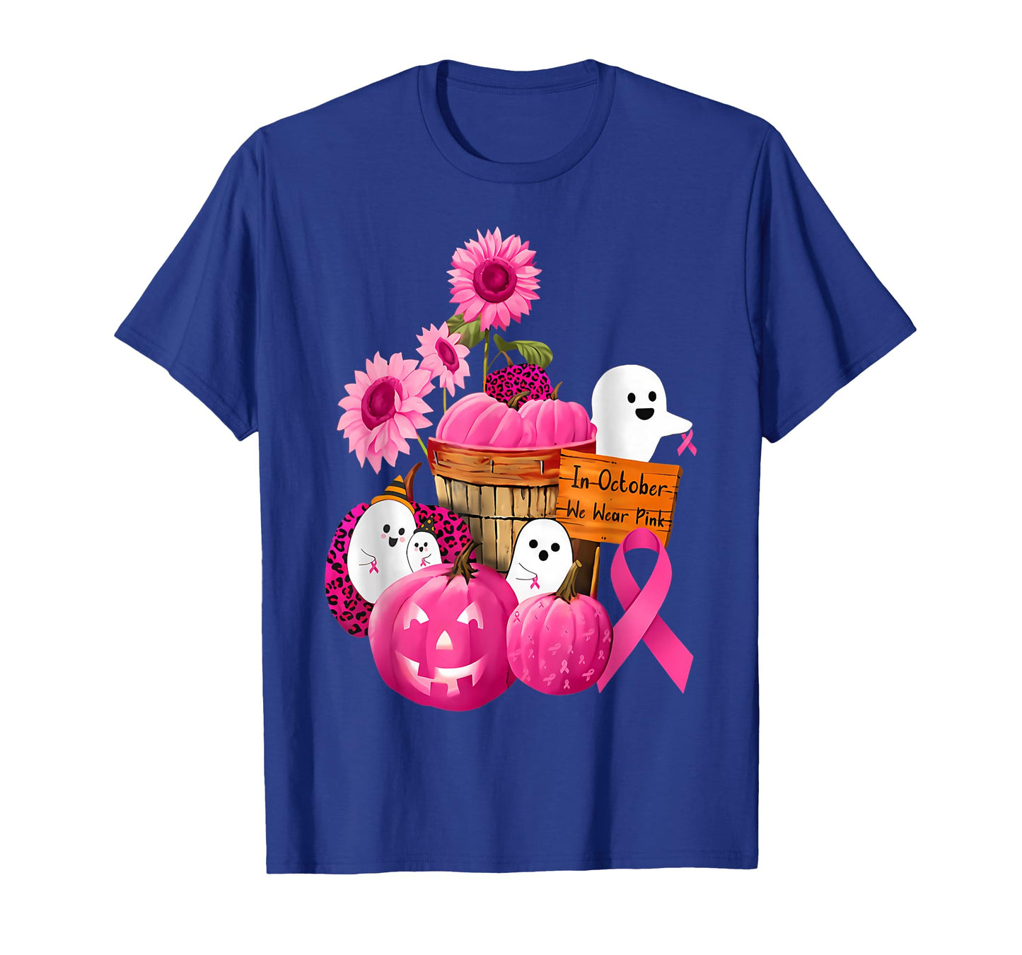 In October We Wear Pink Ghosts & Pumpkins For Breast Cancer T-Shirt