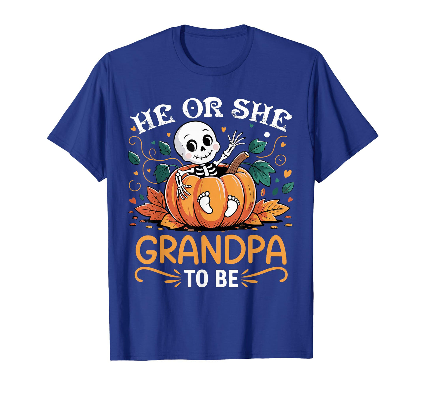He Or She Grandpa to Be Halloween Skeleton Baby Reveal T-Shirt